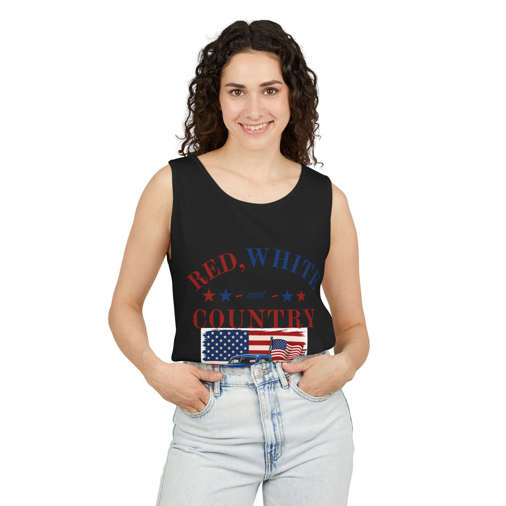 Patriotic Tank Top – "Red, White and Country" Vintage Truck | "Land of the Free" 4th of July Tank