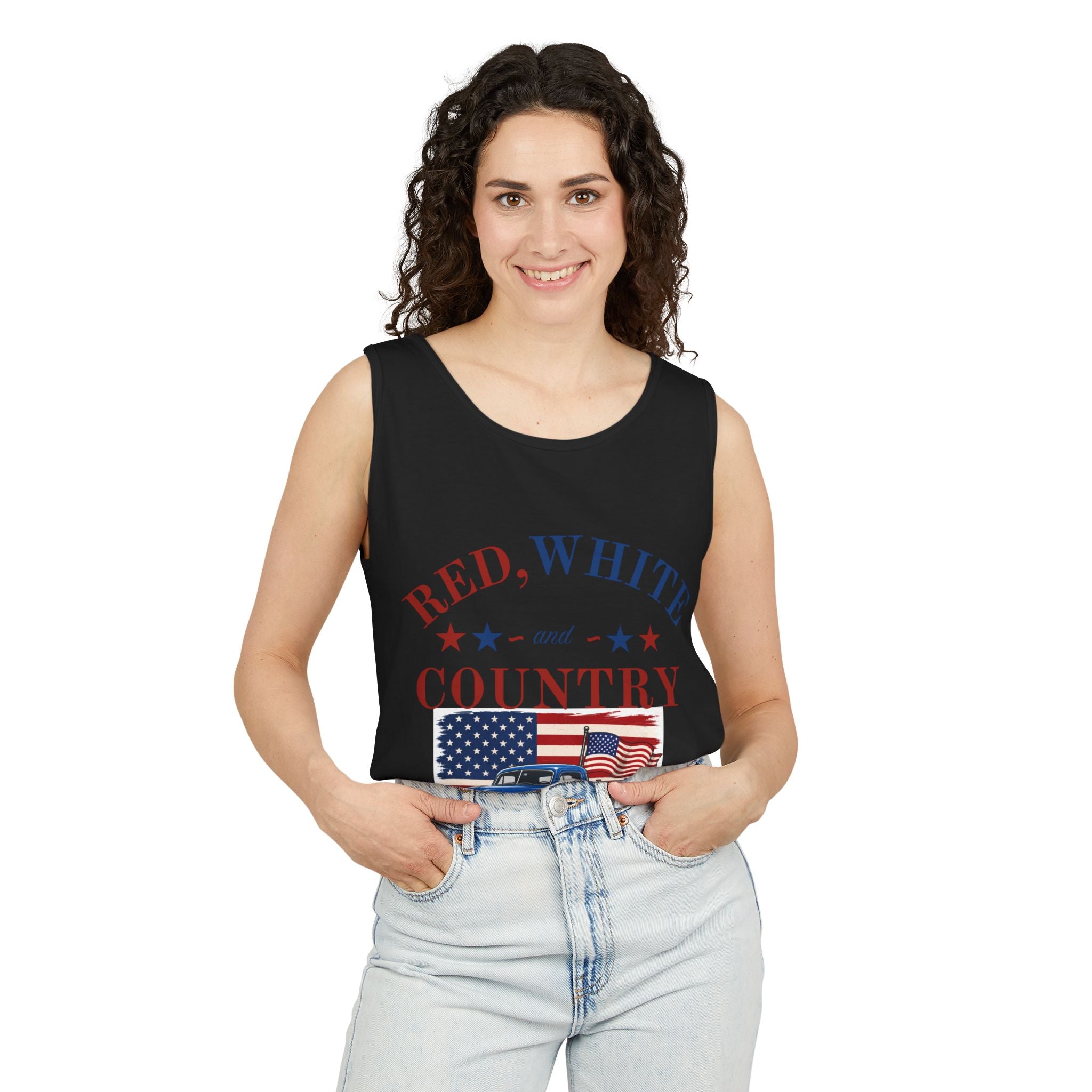Patriotic Tank Top – "Red, White and Country" Vintage Truck | "Land of the Free" 4th of July Tank