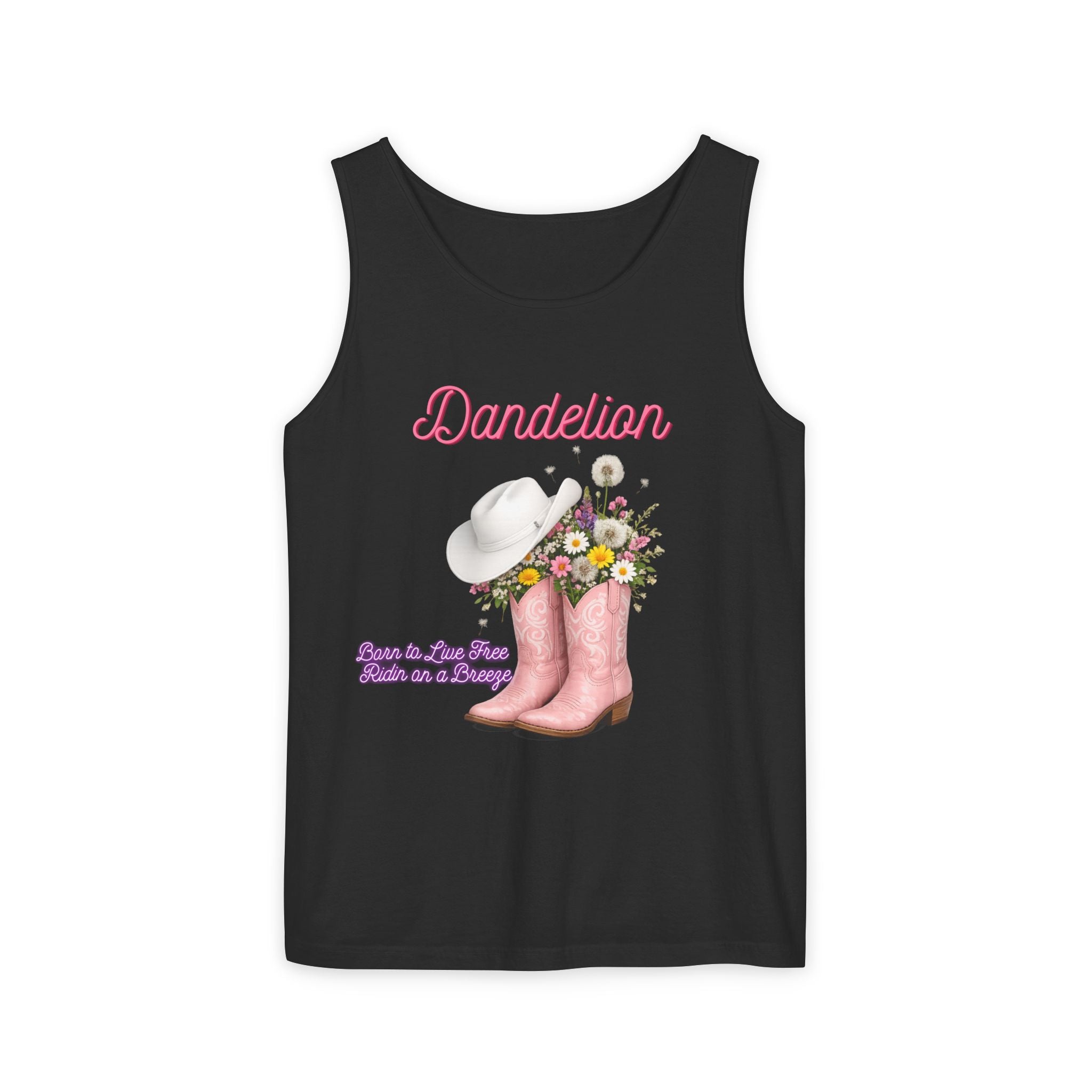 Dandelion Pink Cowboy Boots Tank Top — Floral Western Summer Tee