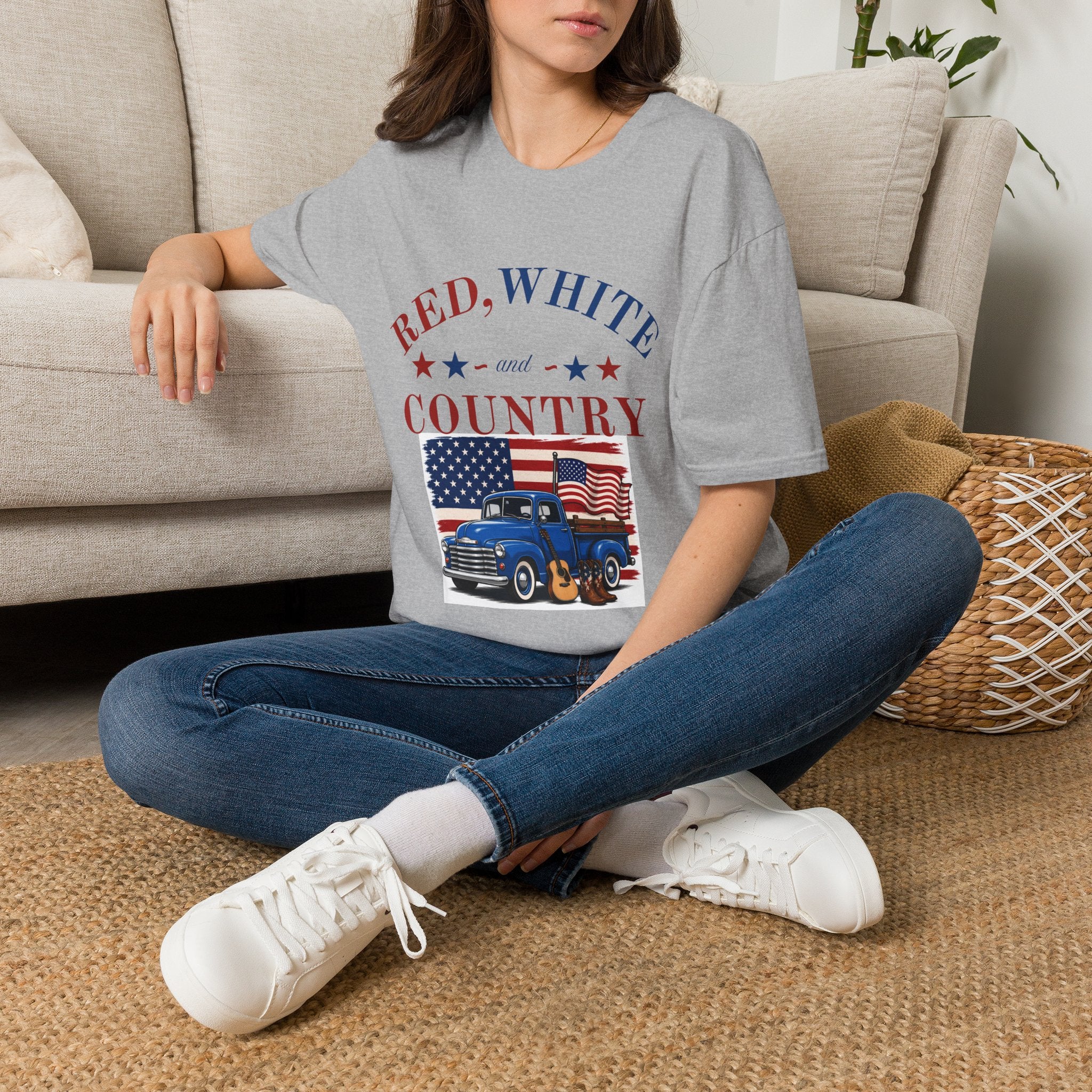 Red, White and Country T-Shirt — Patriotic Vintage Truck Americana Tee
