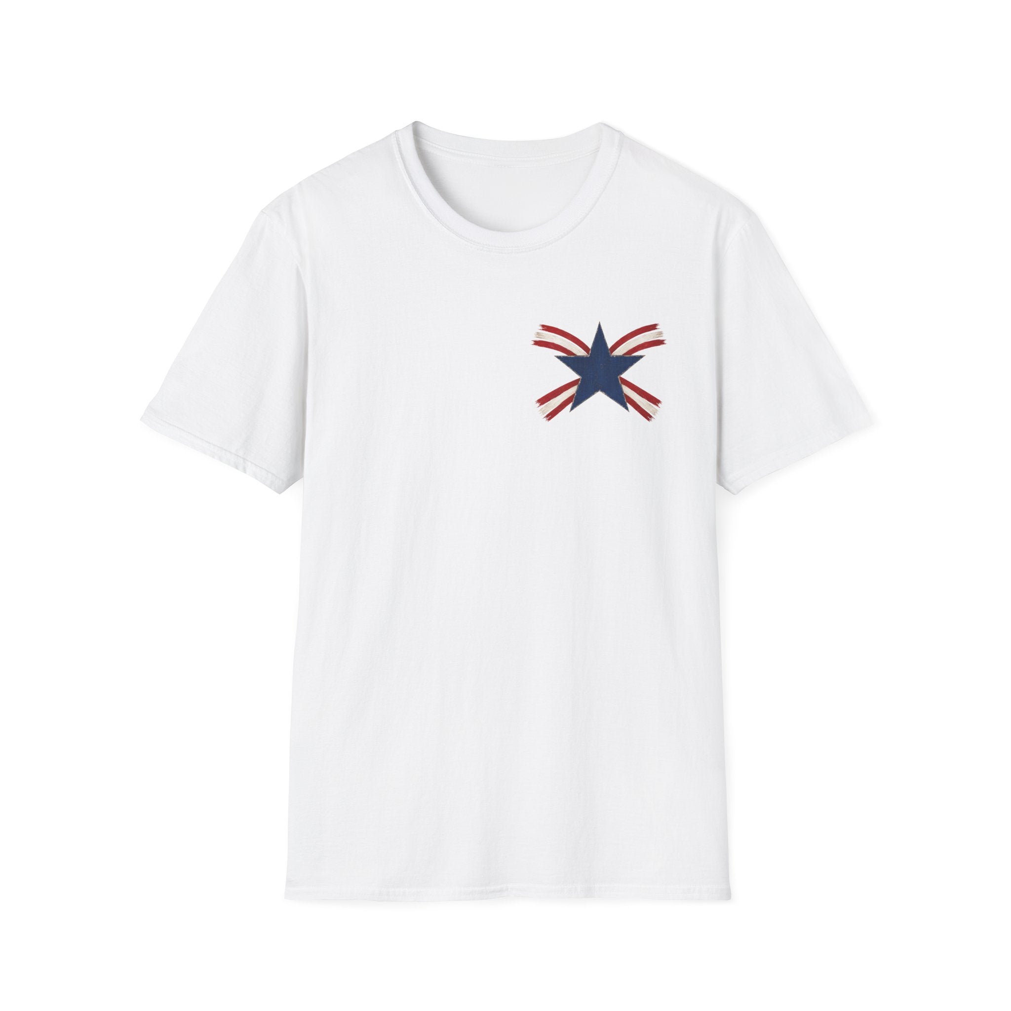 Patriotic Star Tee — Small Distressed Navy Star with Red Stripes