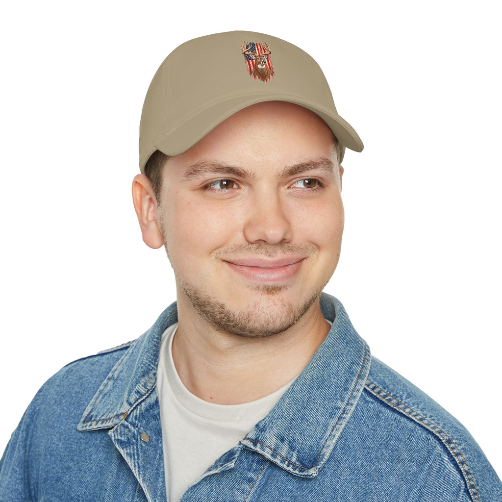 Whitetail Buck American Flag Hat, Adjustable Cotton Dad Cap