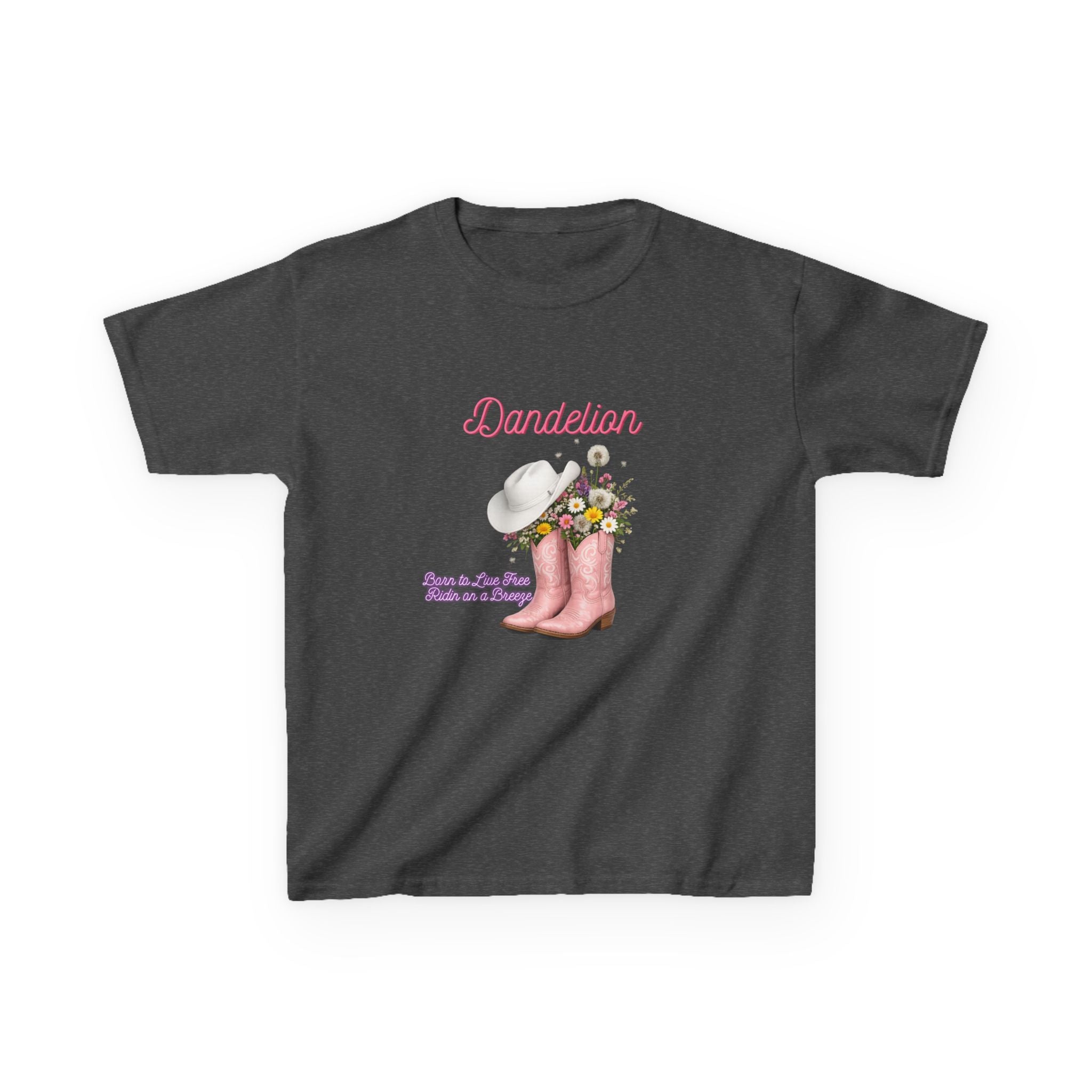Kids T-Shirt — Dandelion Pink Rain Boots Floral Graphic Tee