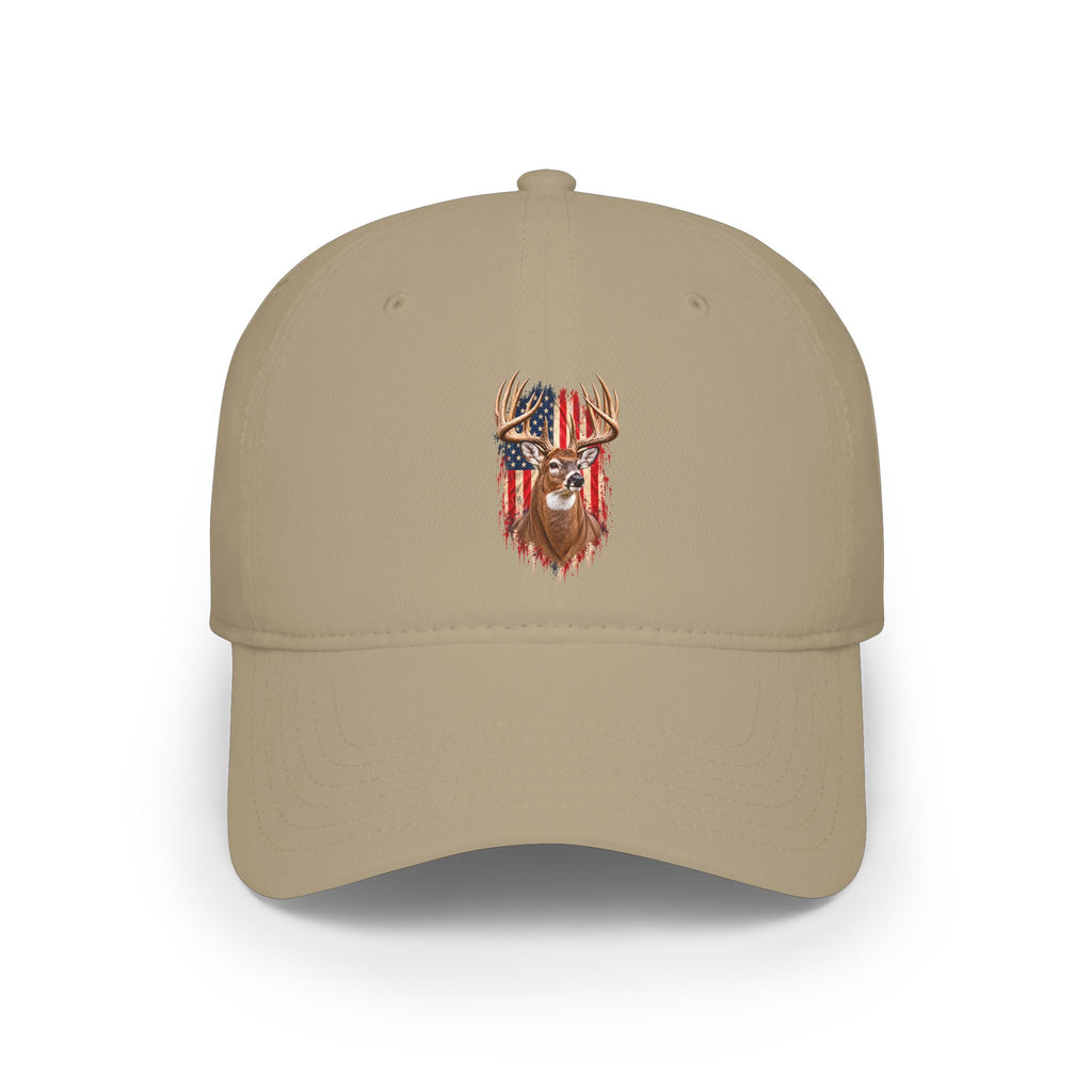 Whitetail Buck American Flag Hat, Adjustable Cotton Dad Cap