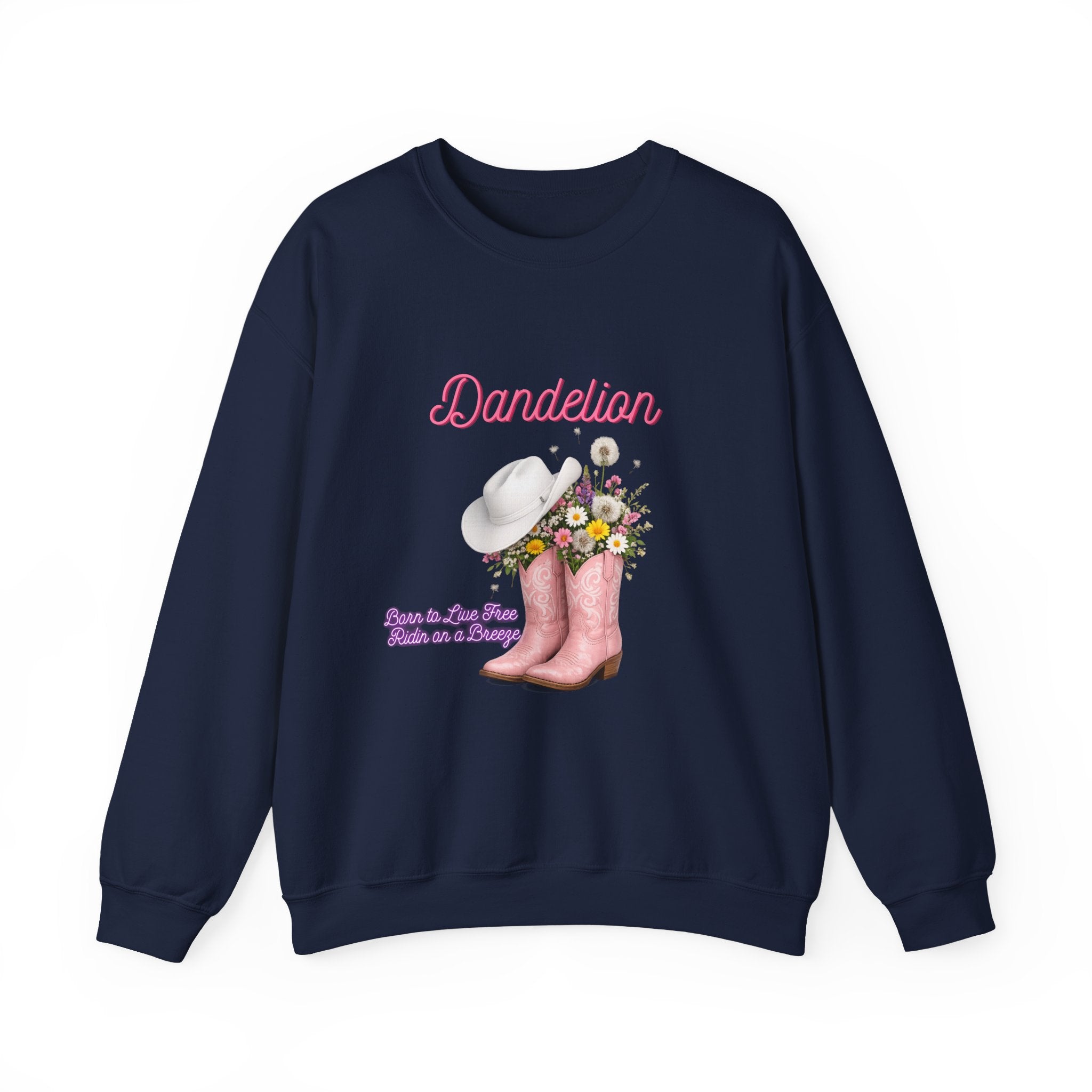 Dandelion Floral Cowboy Boots Sweatshirt – Pink Western Hat & Flowers Crewneck