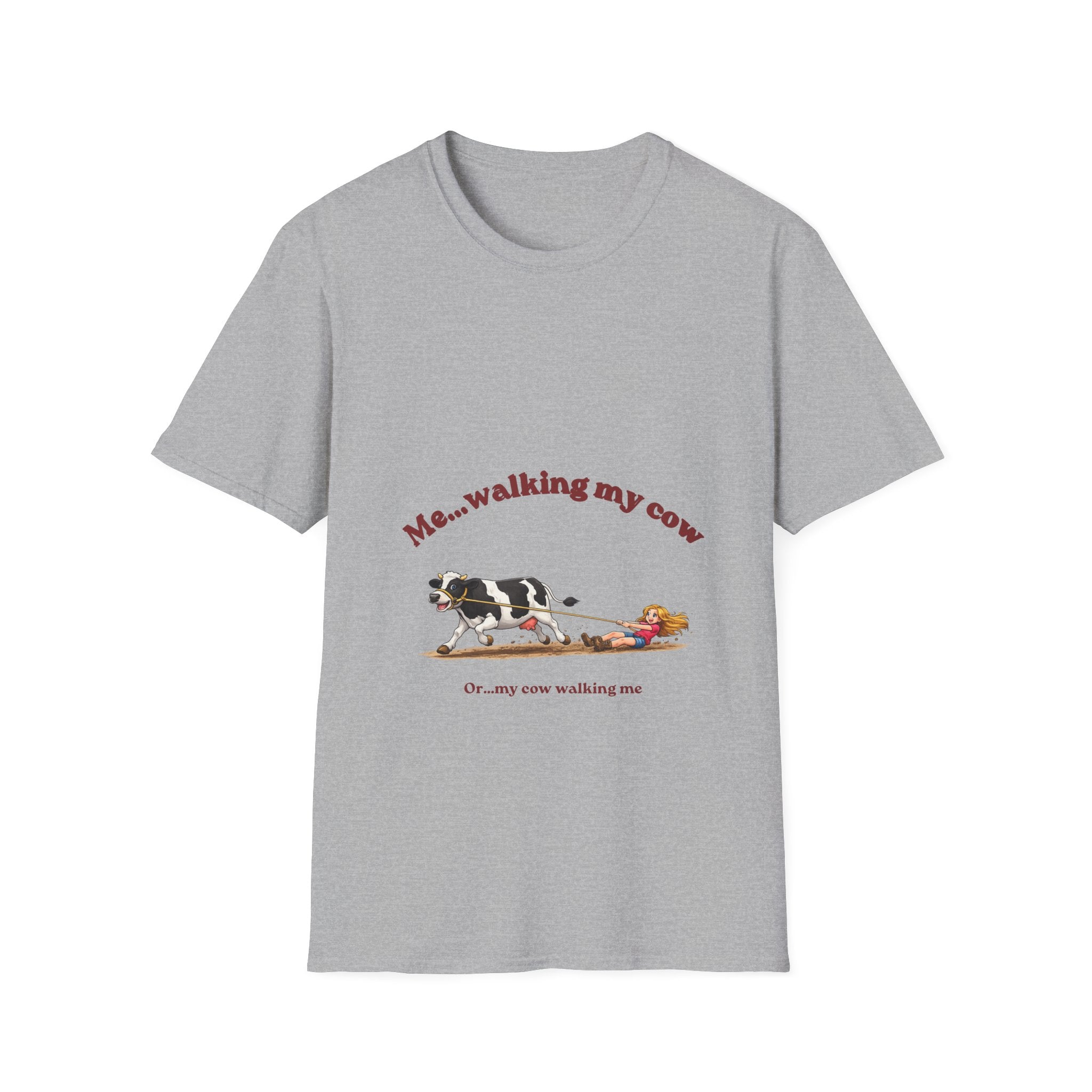 Cow Walking T-Shirt — "Me...walking my cow" Cute Farm Animal Tee-girl