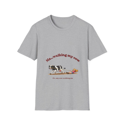 Cow Walking T-Shirt — "Me...walking my cow" Cute Farm Animal Tee-girl