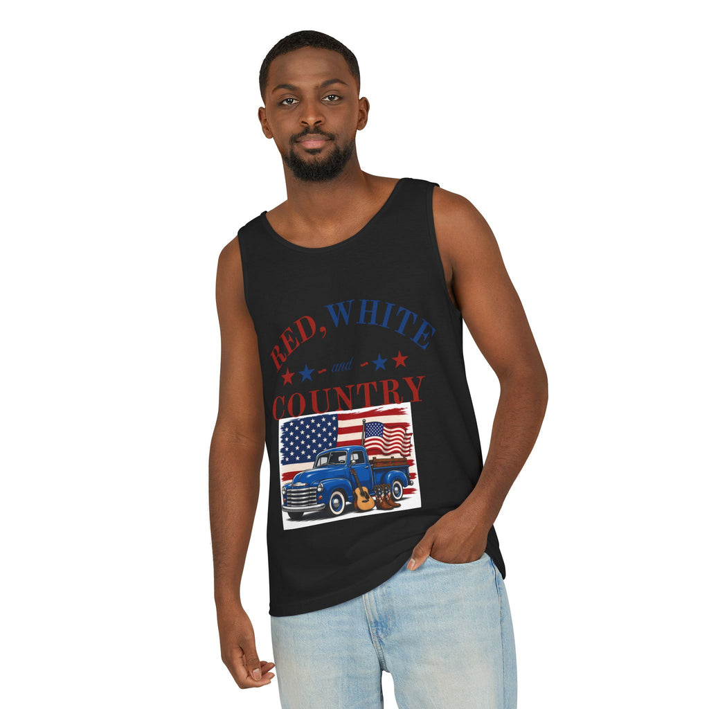 Patriotic Tank Top – "Red, White and Country" Vintage Truck | "Land of the Free" 4th of July Tank
