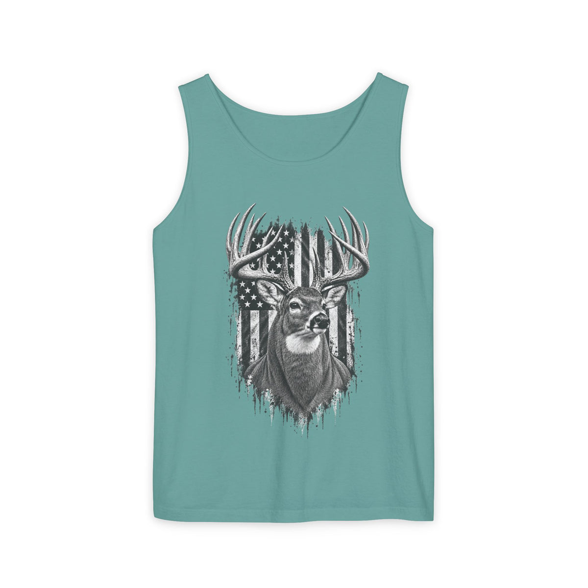 Buck Deer American Flag Tank Top, Garment-Dyed Cotton, Relaxed Fit