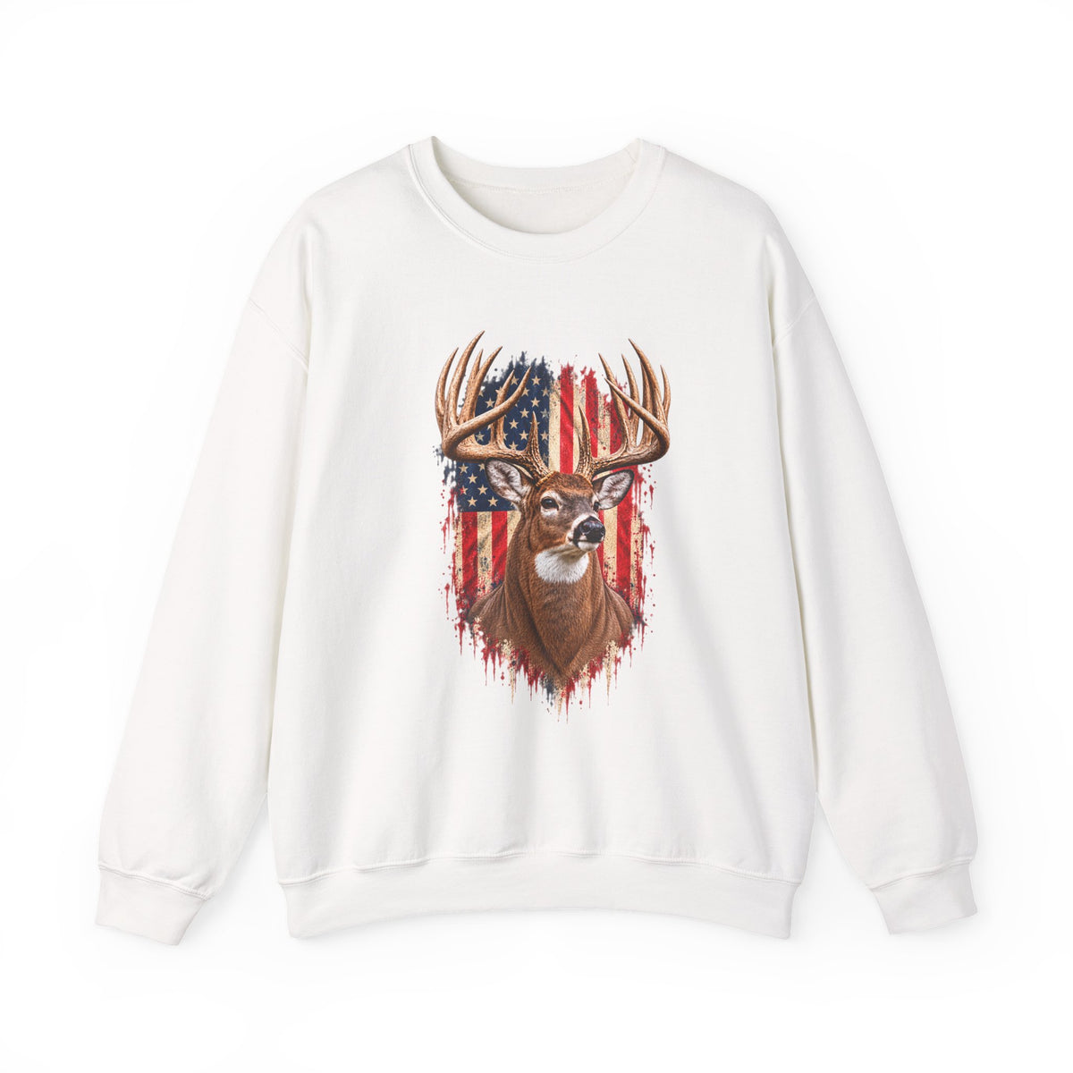 American Flag Buck Deer Sweatshirt | Patriotic Hunting Wildlife Crewneck