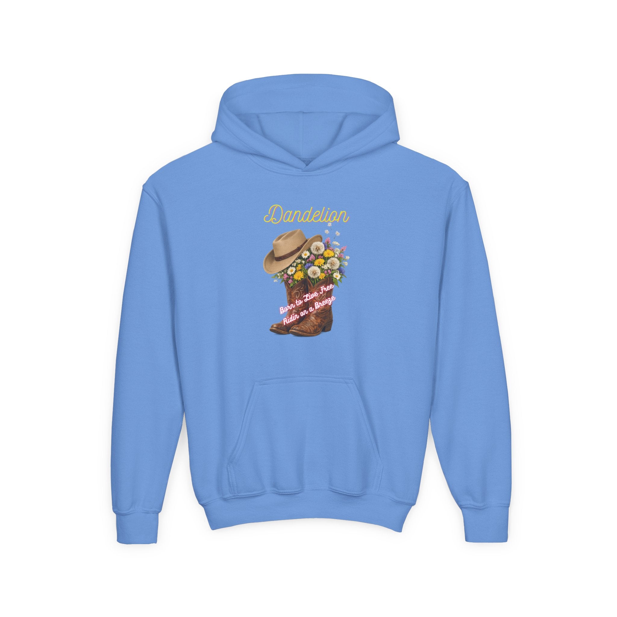 Youth Dandelion Cowboy Boot Hoodie - Floral Western Kids Sweatshirt