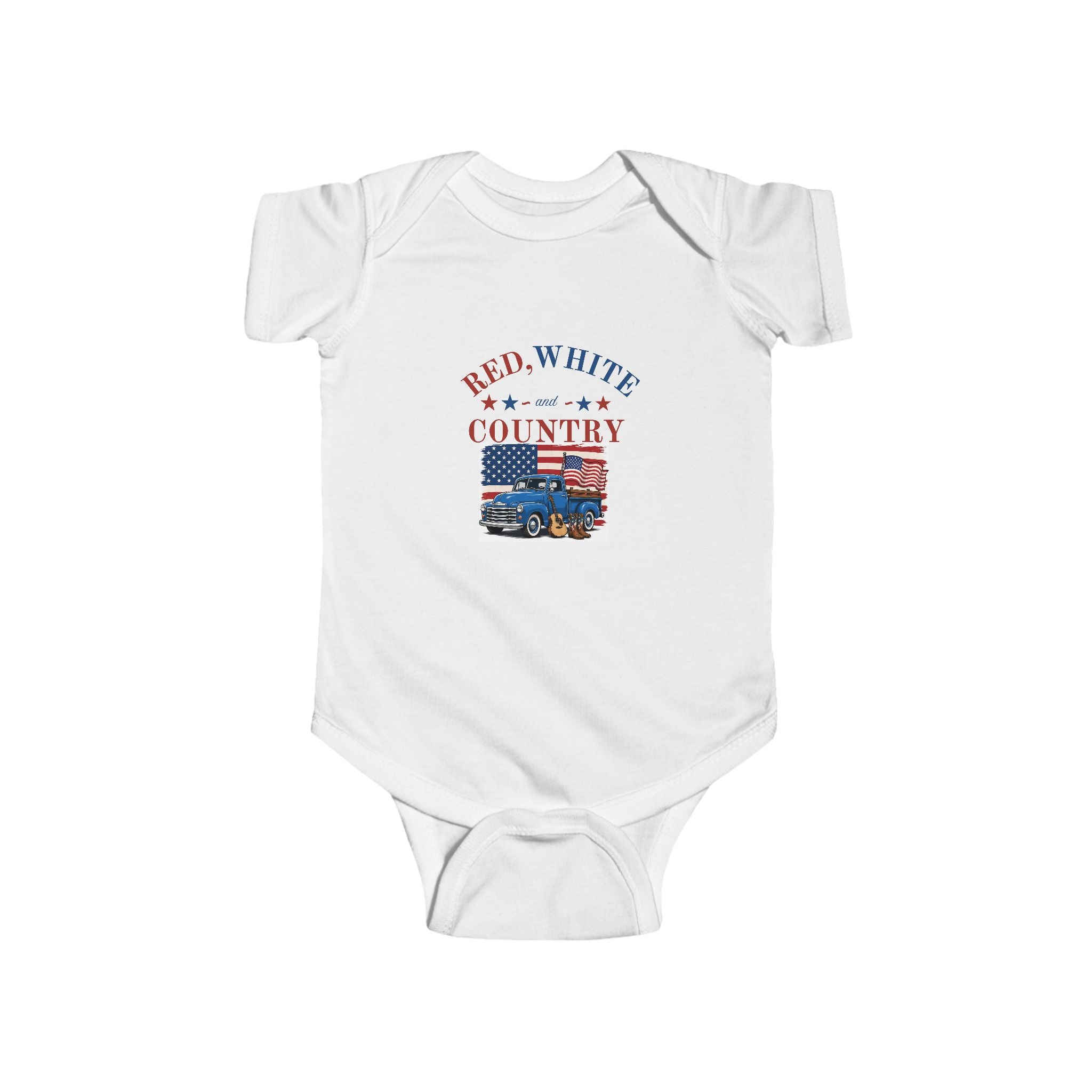 Patriotic Baby Bodysuit – "Land of the Free, Home of the Brave" / Red White & Country Infant Onesie