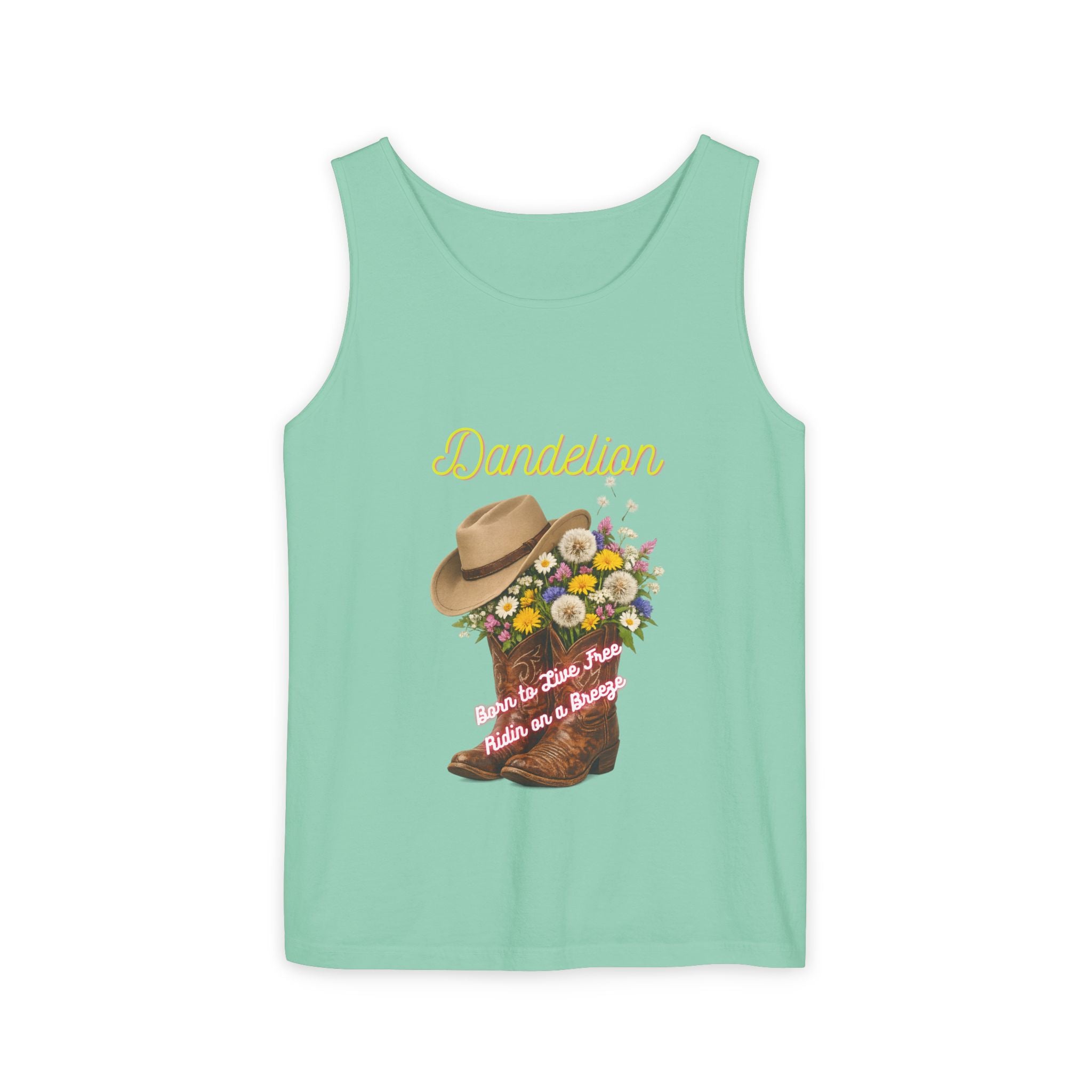 Dandelion Cowboy Boot Tank Top — Floral Western Graphic Summer Tee