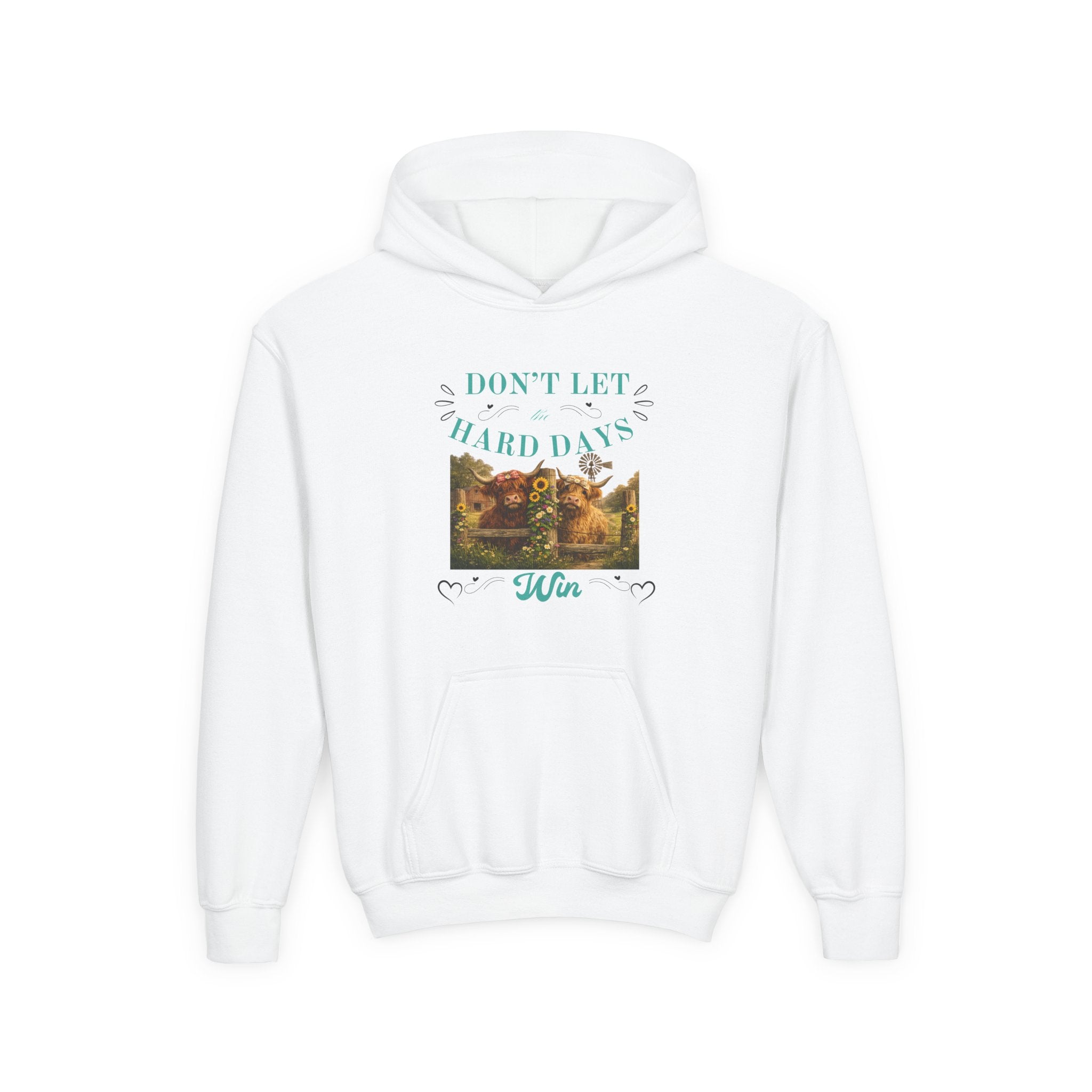 Youth Hoodie — "Don't Let Hard Days Win" Inspirational Graphic Sweatshirt