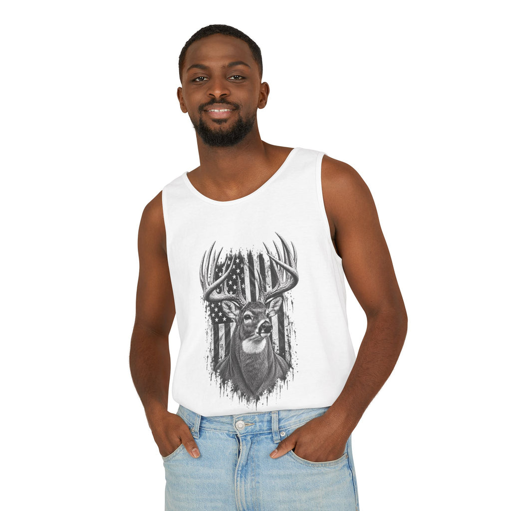 Buck Deer American Flag Tank Top, Garment-Dyed Cotton, Relaxed Fit