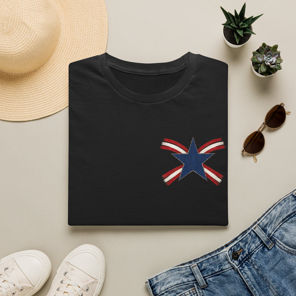 Patriotic Star Tee — Small Distressed Navy Star with Red Stripes