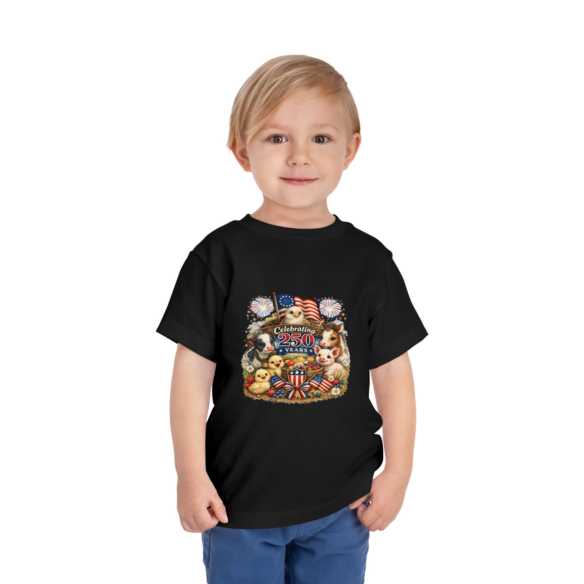 Toddler Tee — "Celebrating 250 Years" Patriotic Animals 4th of July Shirt