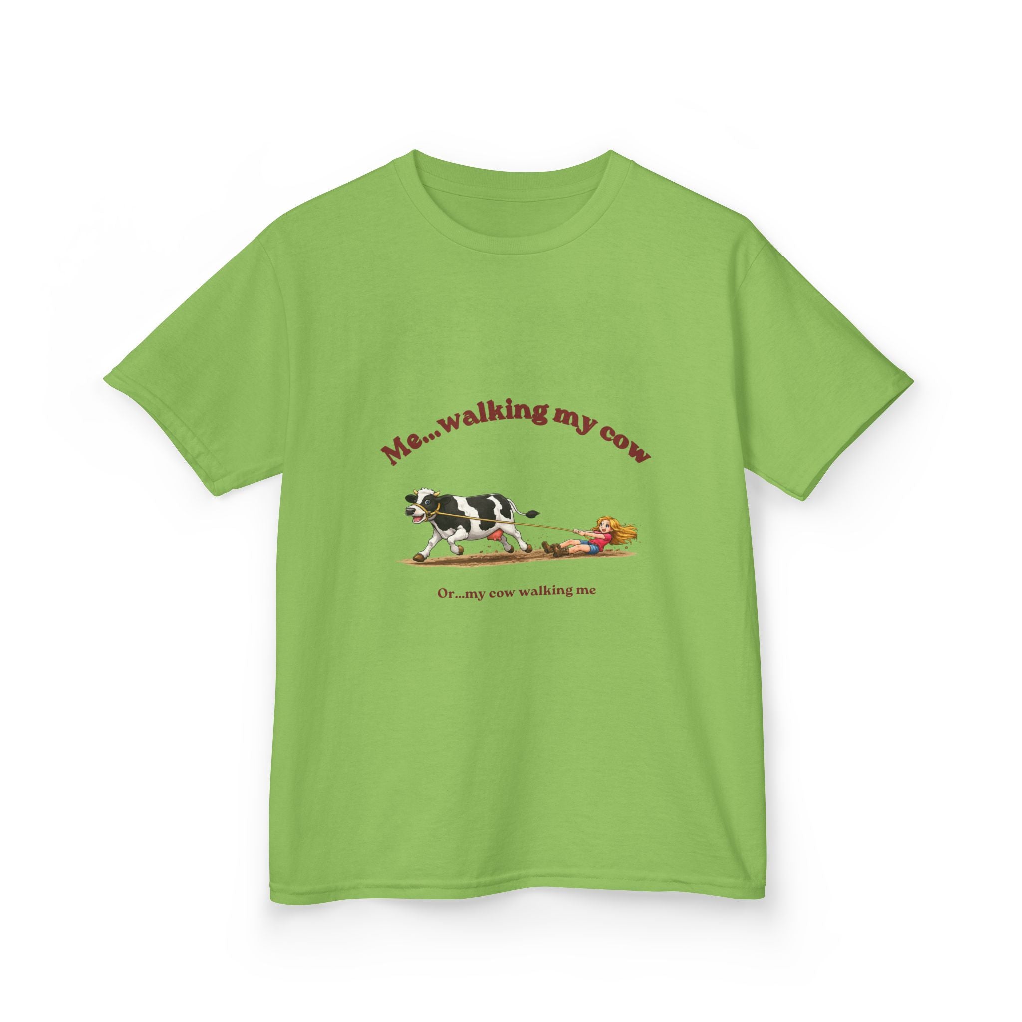 Kids T-Shirt — "Me...walking my cow" Cute Cow Walk Graphic Tee for Animal-Loving Children-girl