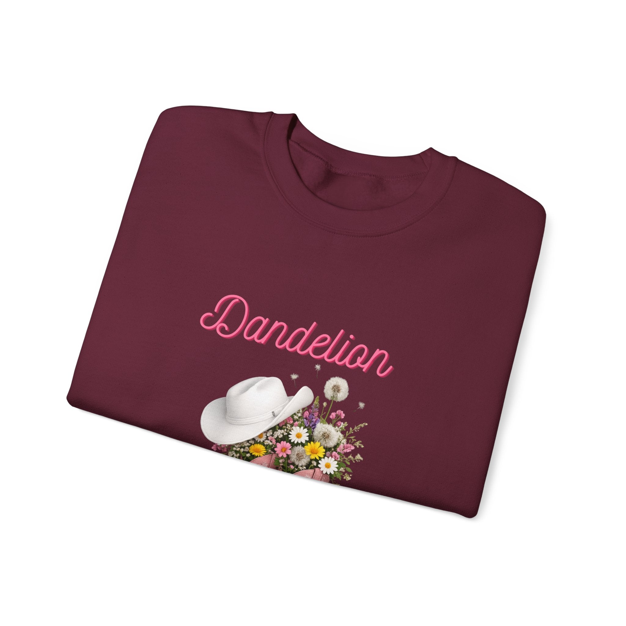 Dandelion Floral Cowboy Boots Sweatshirt – Pink Western Hat & Flowers Crewneck