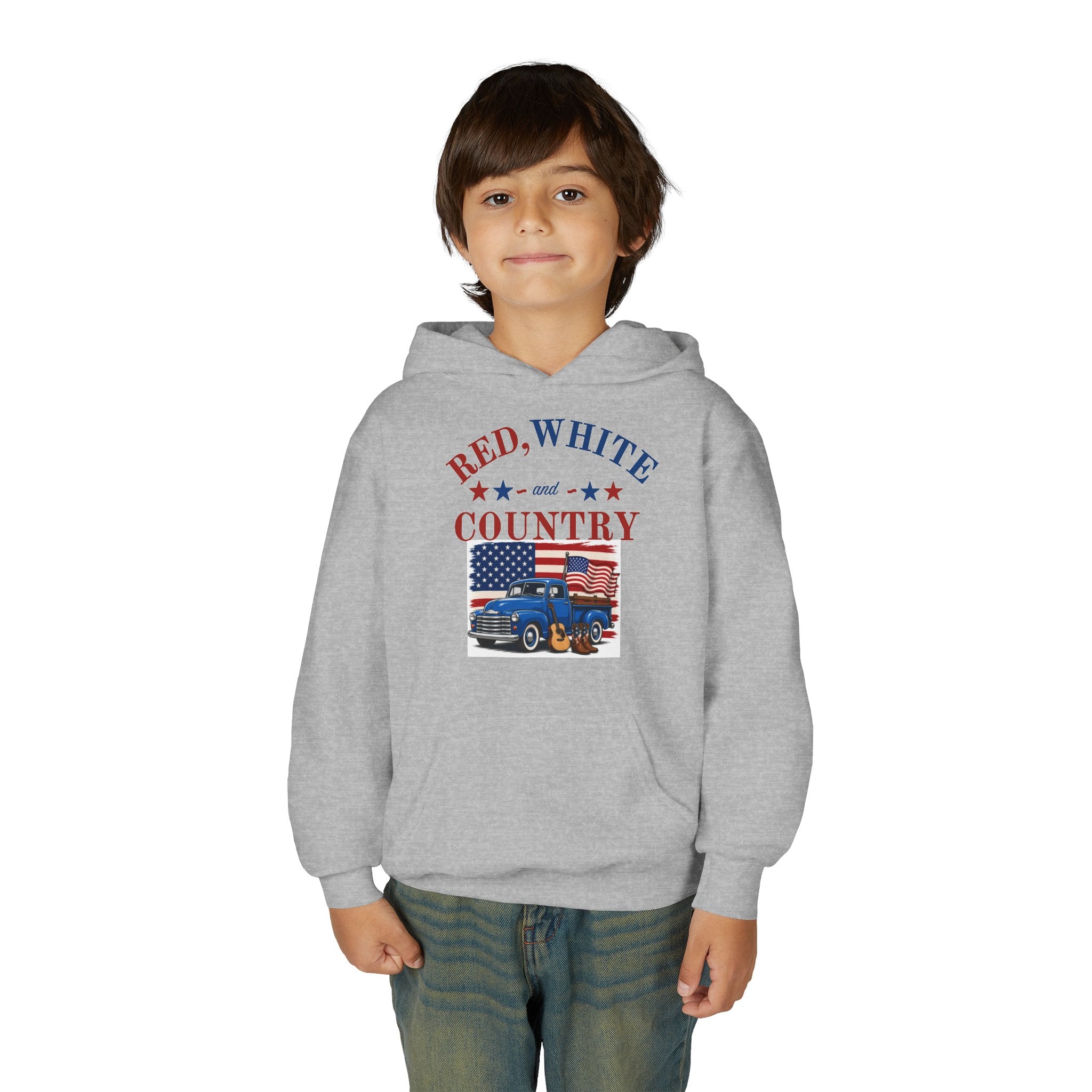 Youth Patriotic Hoodie – "Red, White & Country" | Land of the Free, Home of the Brave