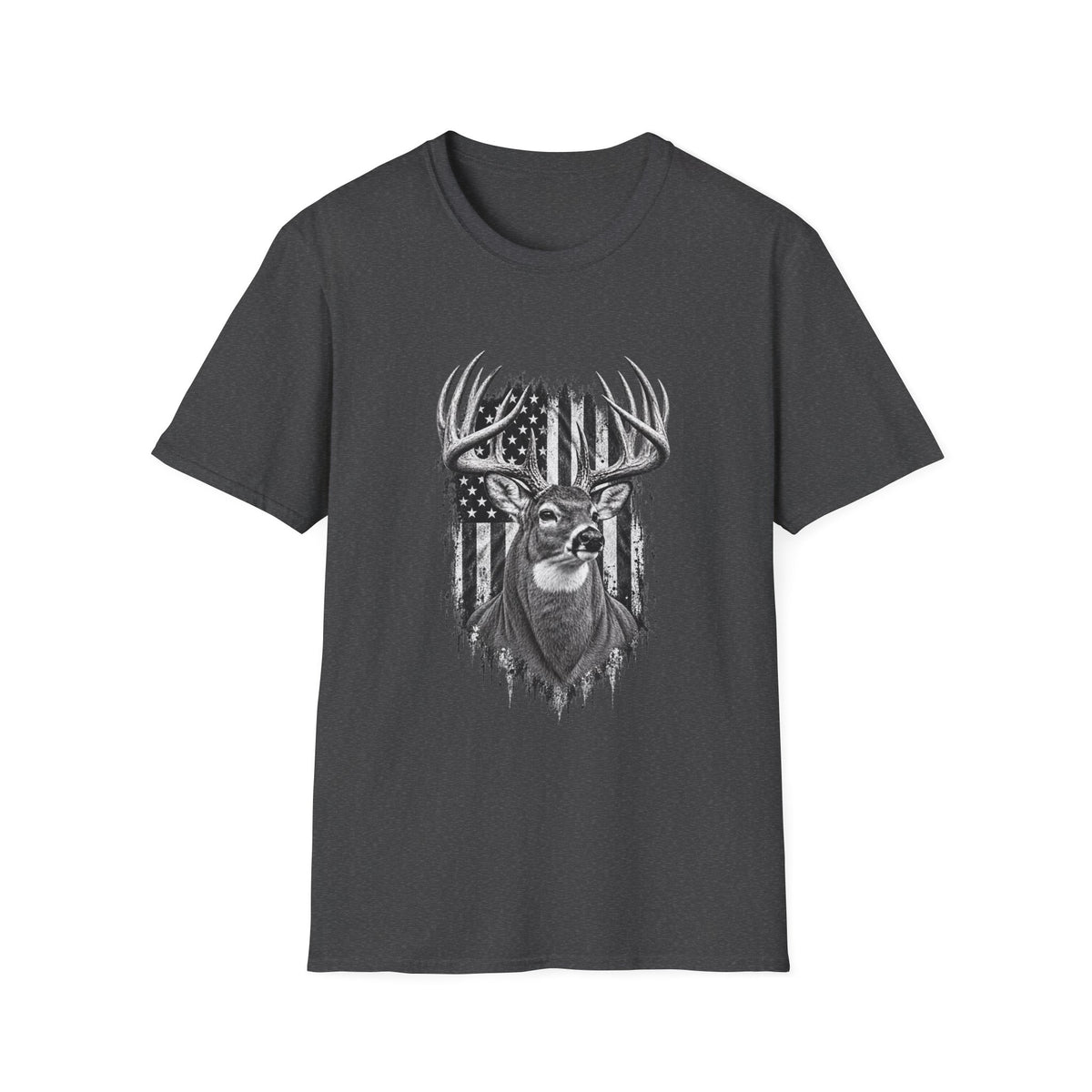 Buck Hunting T-Shirt, Distressed American Flag Deer Graphic Tee, Adult Classic Fit