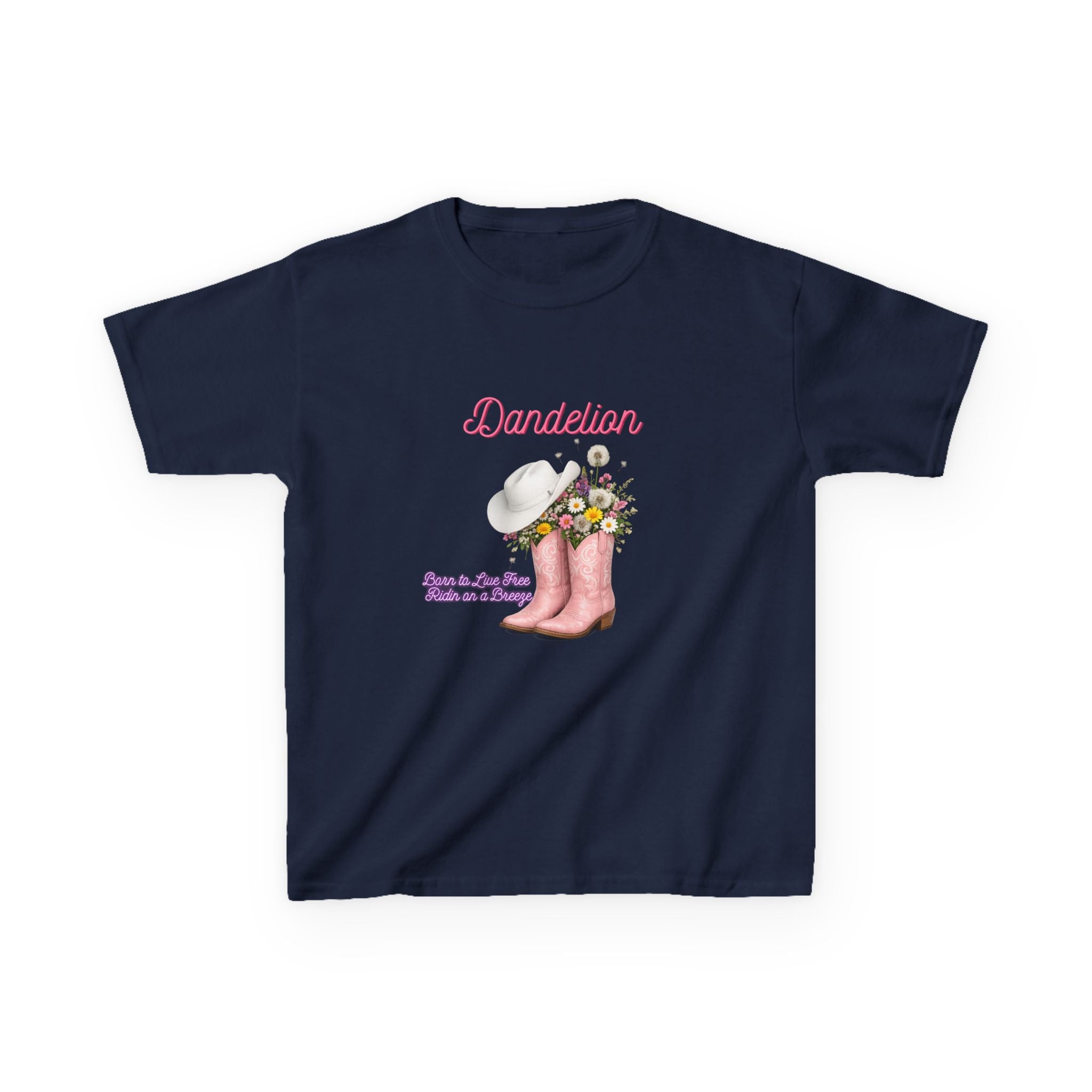 Kids T-Shirt — Dandelion Pink Rain Boots Floral Graphic Tee