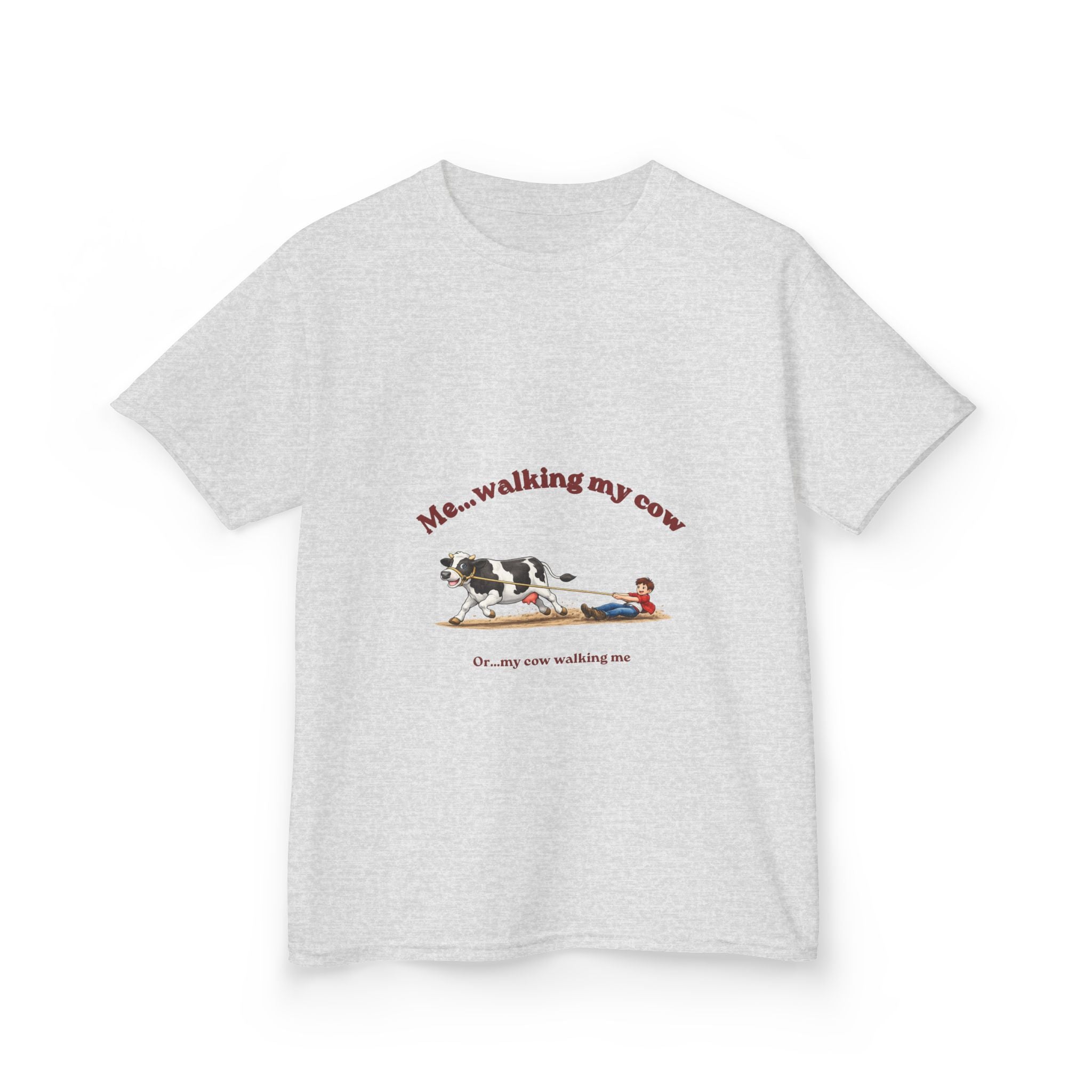 Kids T‑Shirt — “Me walking my cow” Cute Farm Animal Tee for Children-boy