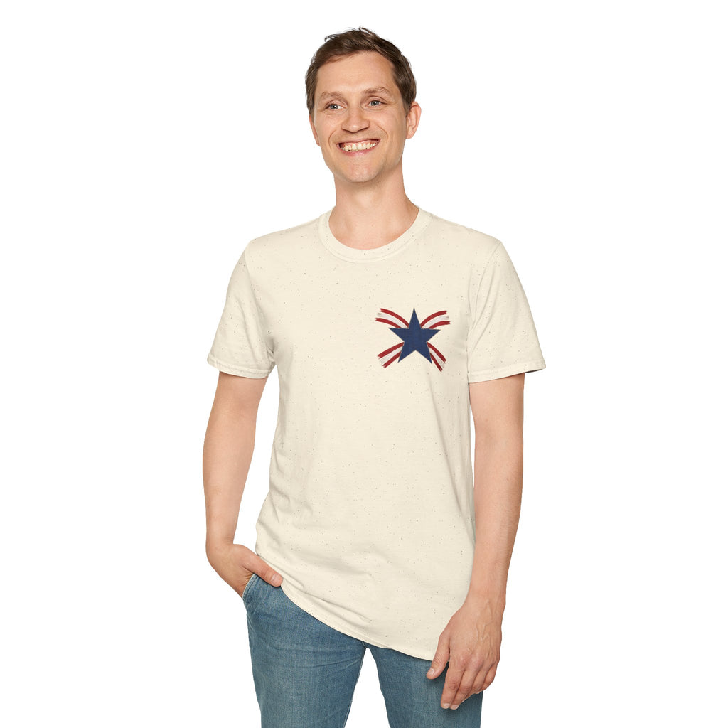 Patriotic Star Tee — Small Distressed Navy Star with Red Stripes