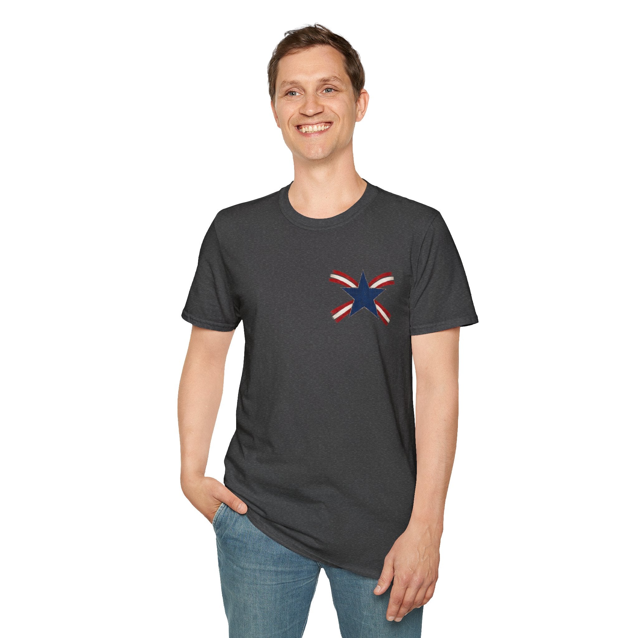 Patriotic Star Tee — Small Distressed Navy Star with Red Stripes