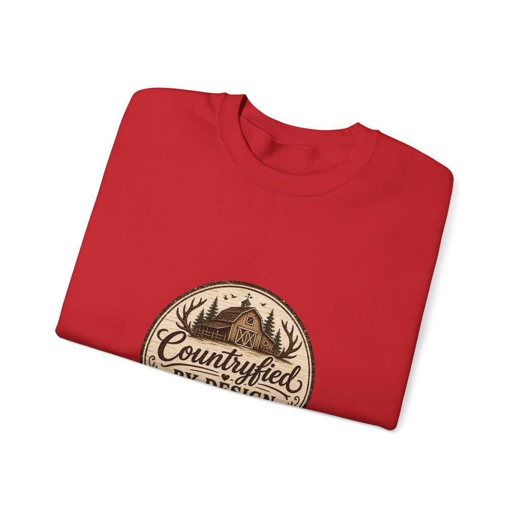Countryfied By Design Crewneck Sweatshirt — Rustic Farmhouse Graphic Pullover