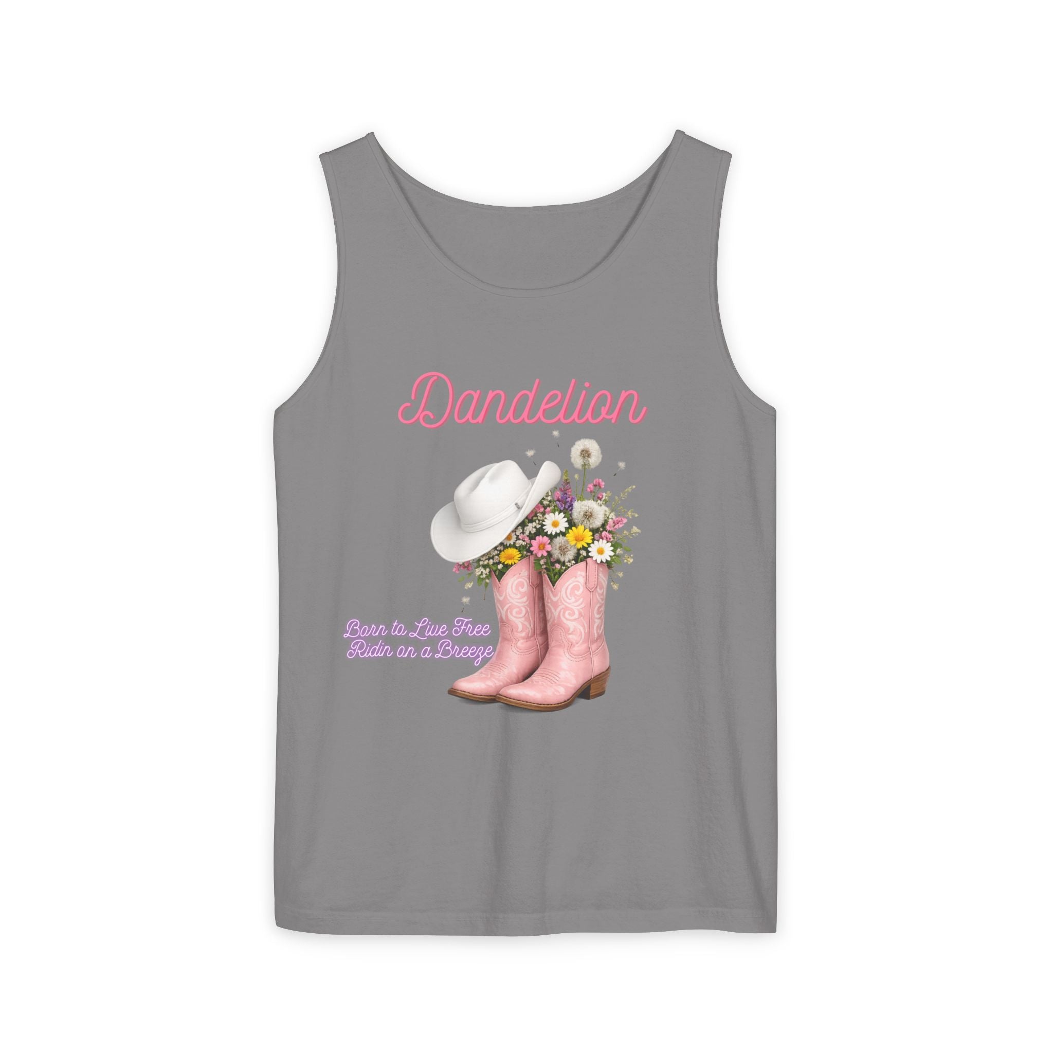 Dandelion Pink Cowboy Boots Tank Top — Floral Western Summer Tee