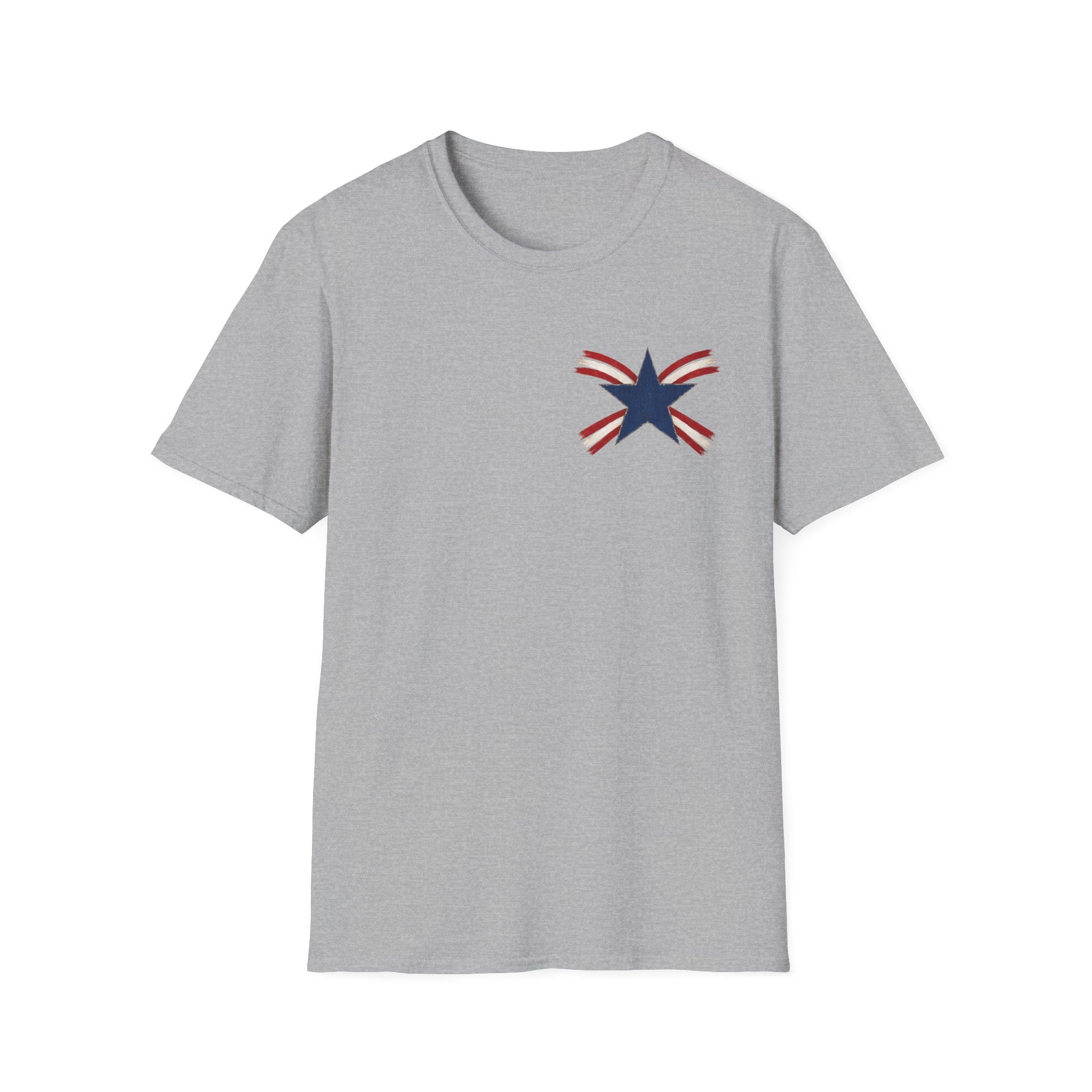 Patriotic Star Tee — Small Distressed Navy Star with Red Stripes