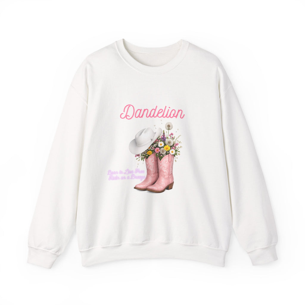 Dandelion Floral Cowboy Boots Sweatshirt – Pink Western Hat & Flowers Crewneck