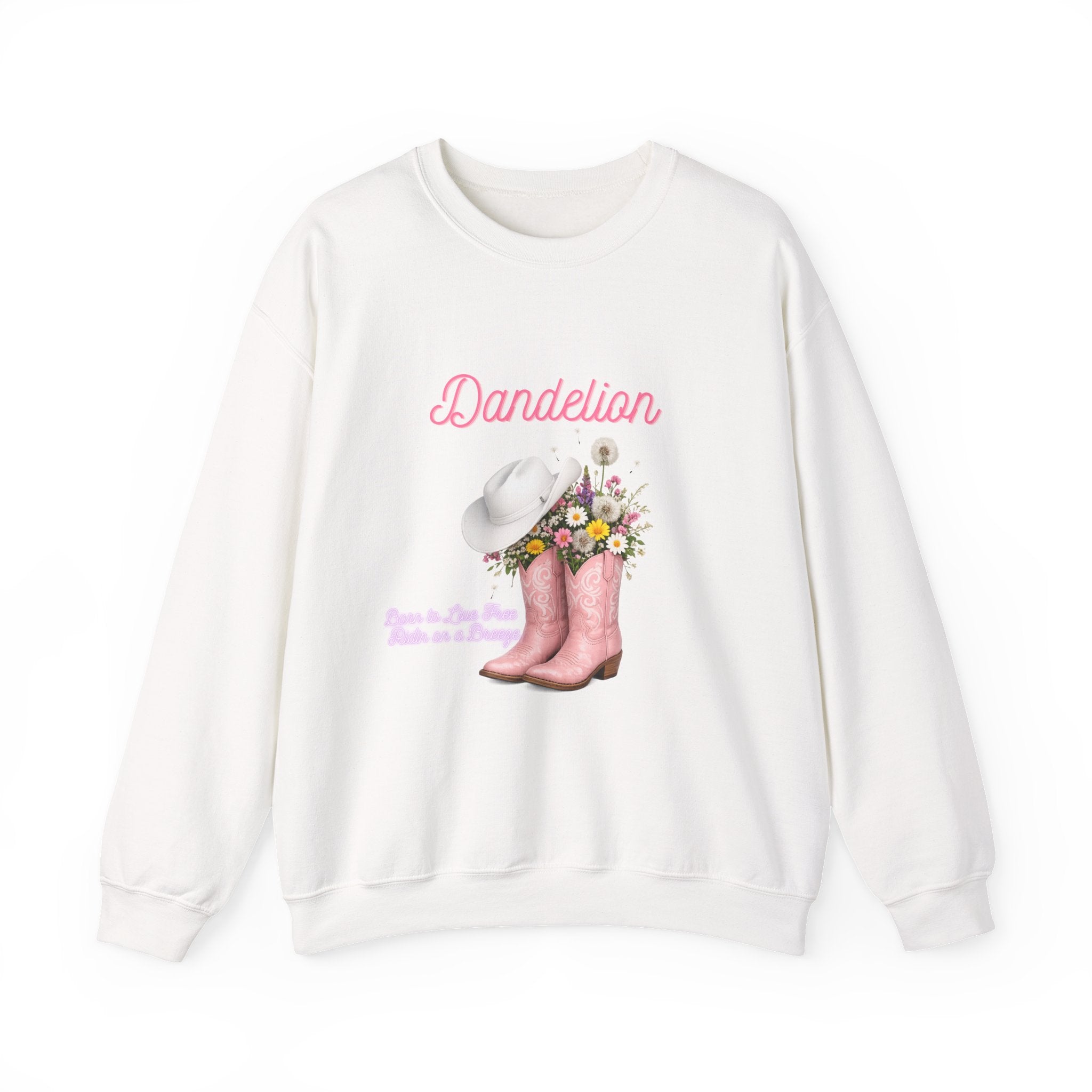 Dandelion Floral Cowboy Boots Sweatshirt – Pink Western Hat & Flowers Crewneck