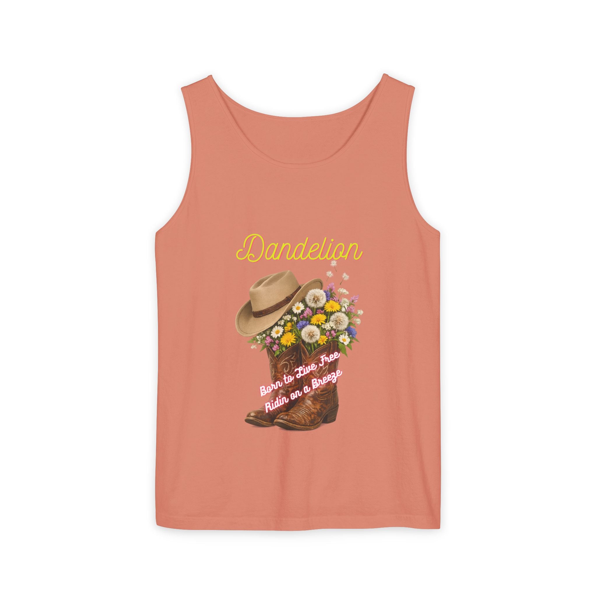 Dandelion Cowboy Boot Tank Top — Floral Western Graphic Summer Tee