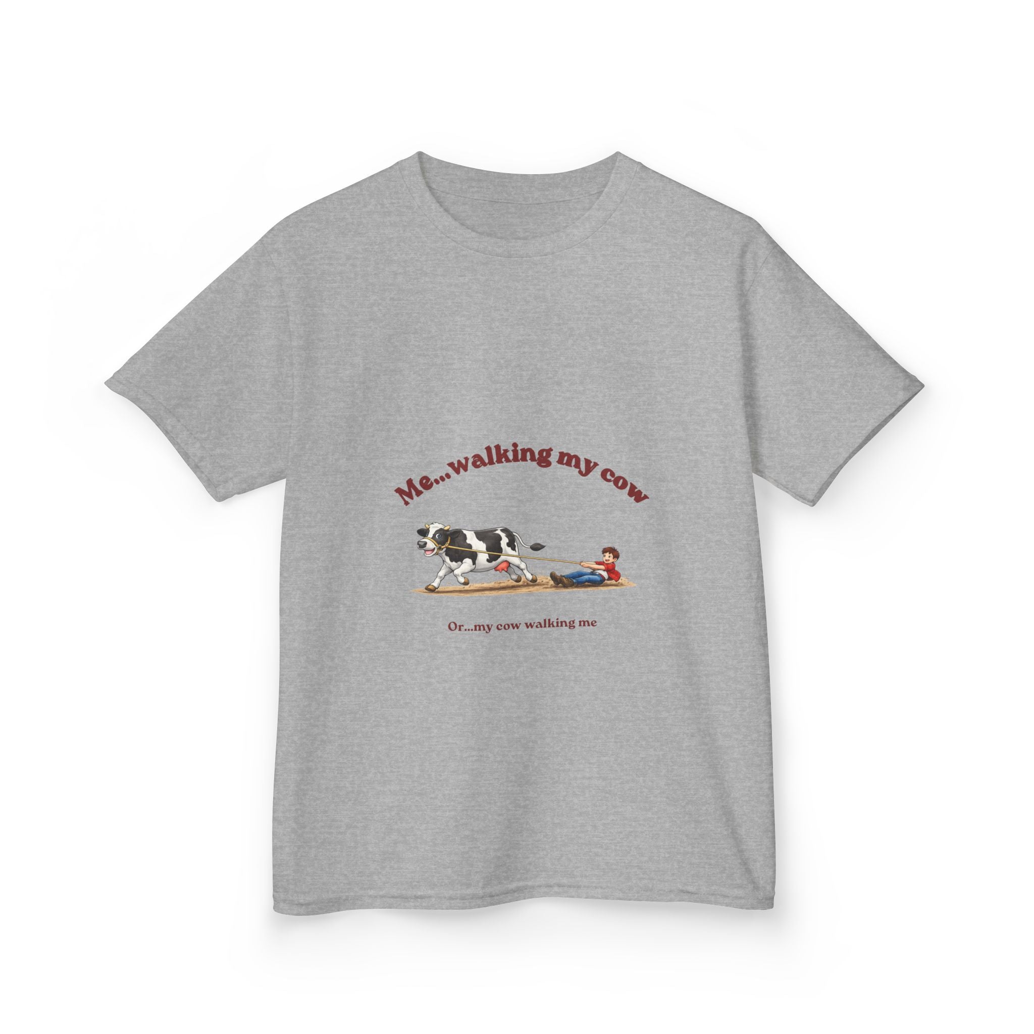 Kids T‑Shirt — “Me walking my cow” Cute Farm Animal Tee for Children-boy