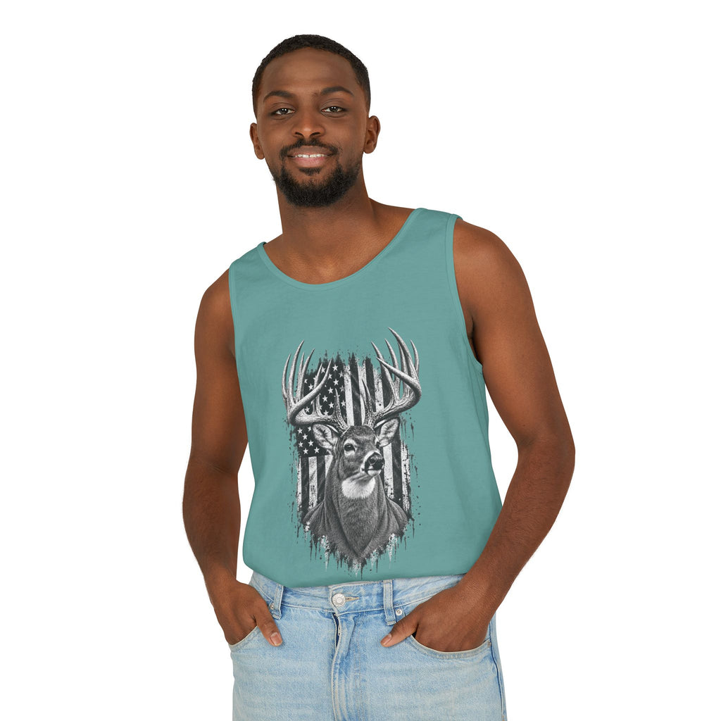 Buck Deer American Flag Tank Top, Garment-Dyed Cotton, Relaxed Fit