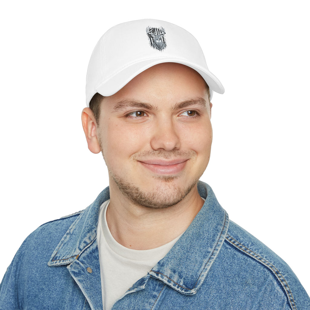Low Profile Baseball Cap with Silver Viking Helmet Embroidery