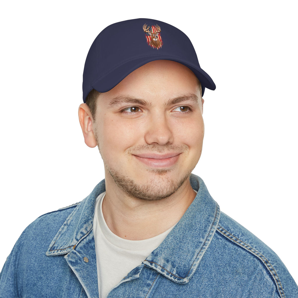 Whitetail Buck American Flag Hat, Adjustable Cotton Dad Cap