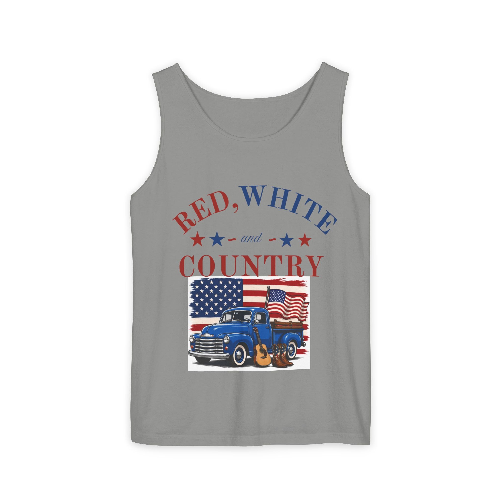 Patriotic Tank Top – "Red, White and Country" Vintage Truck | "Land of the Free" 4th of July Tank