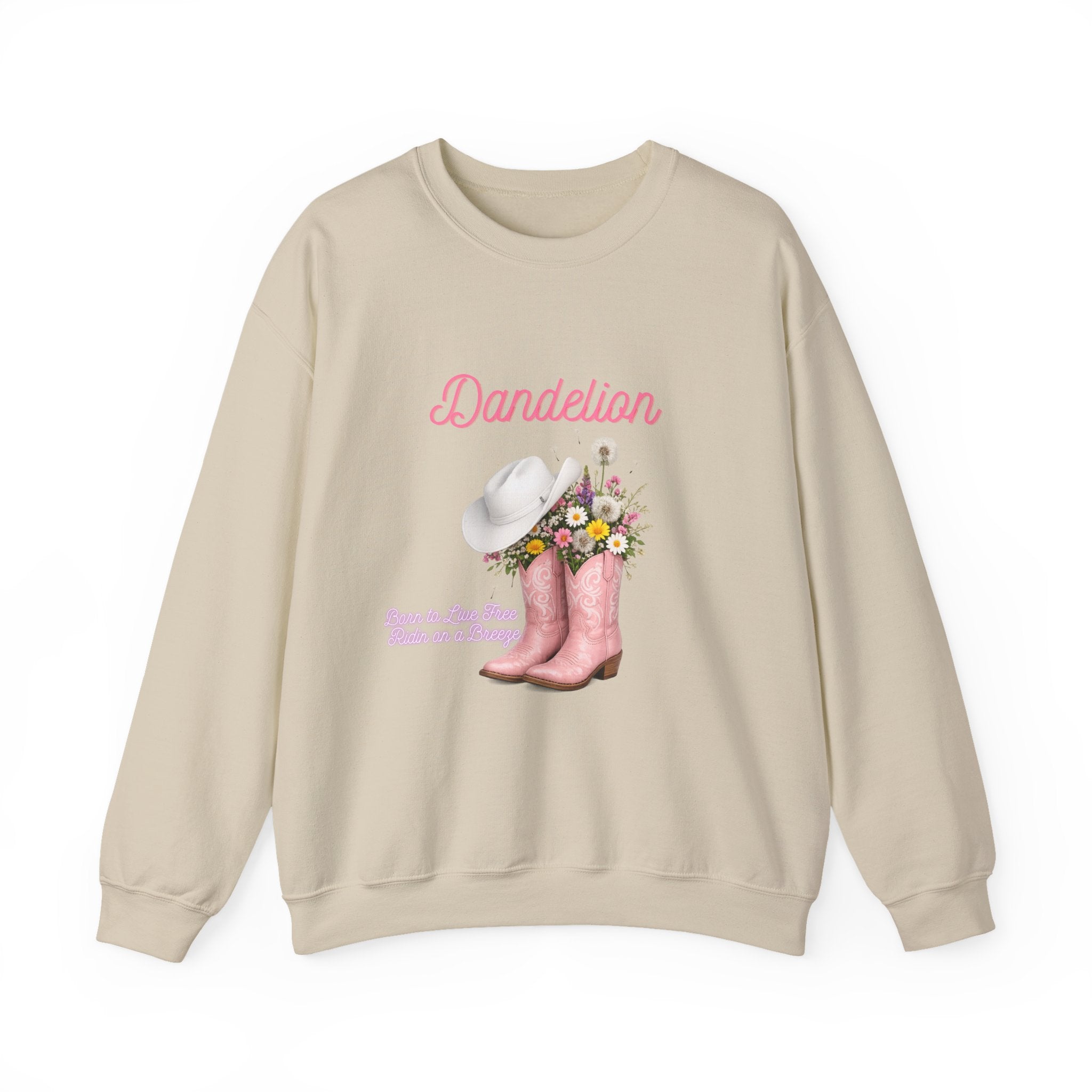 Dandelion Floral Cowboy Boots Sweatshirt – Pink Western Hat & Flowers Crewneck