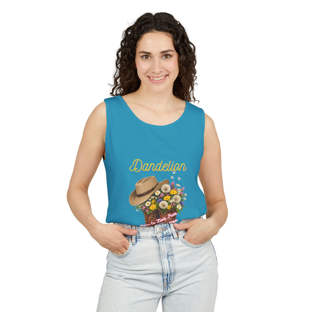 Dandelion Cowboy Boot Tank Top — Floral Western Graphic Summer Tee