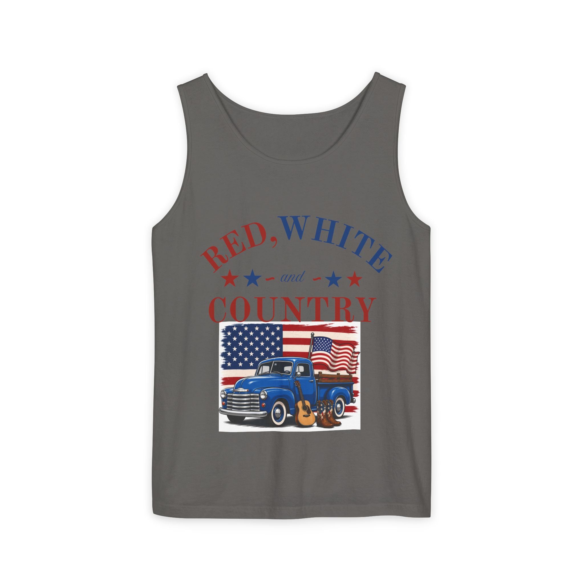 Patriotic Tank Top – "Red, White and Country" Vintage Truck | "Land of the Free" 4th of July Tank