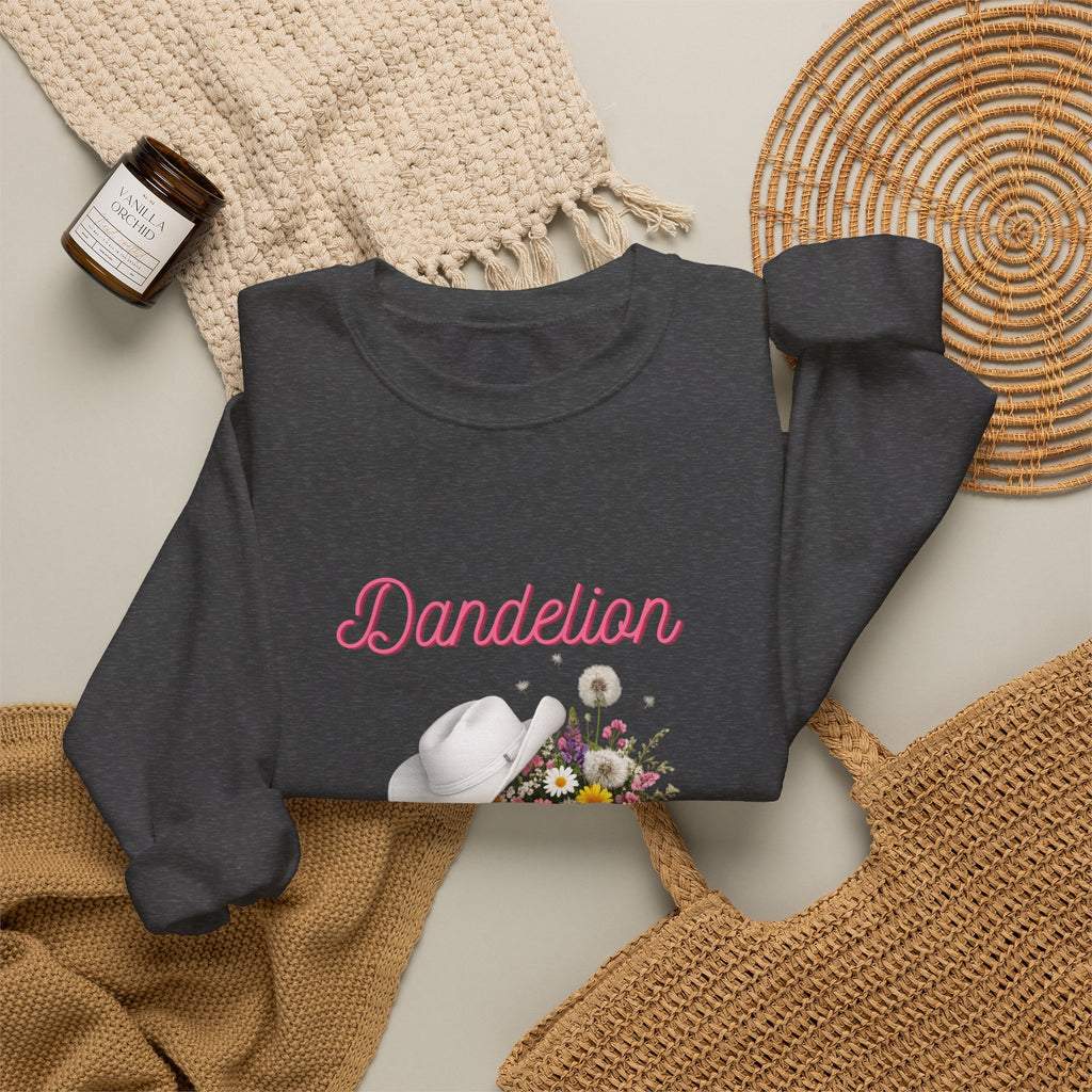 Dandelion Floral Cowboy Boots Sweatshirt – Pink Western Hat & Flowers Crewneck
