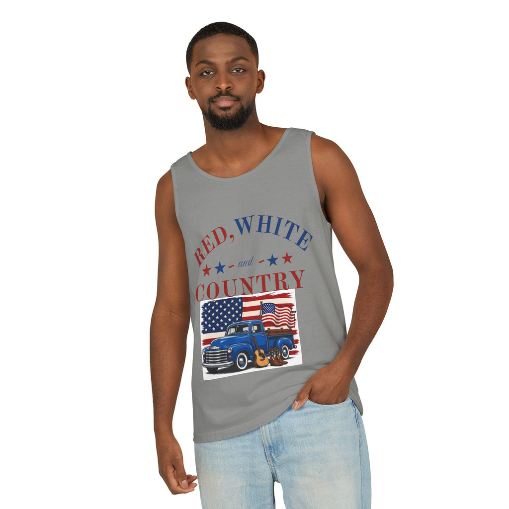 Patriotic Tank Top – "Red, White and Country" Vintage Truck | "Land of the Free" 4th of July Tank