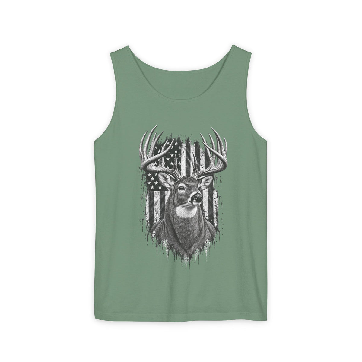 Buck Deer American Flag Tank Top, Garment-Dyed Cotton, Relaxed Fit
