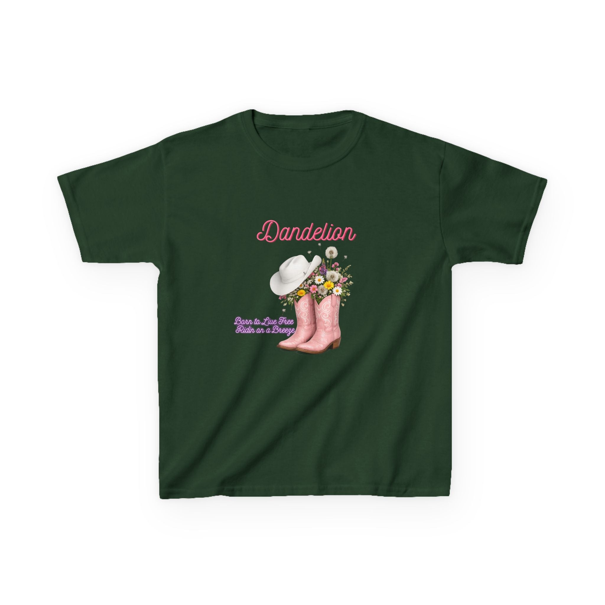 Kids T-Shirt — Dandelion Pink Rain Boots Floral Graphic Tee