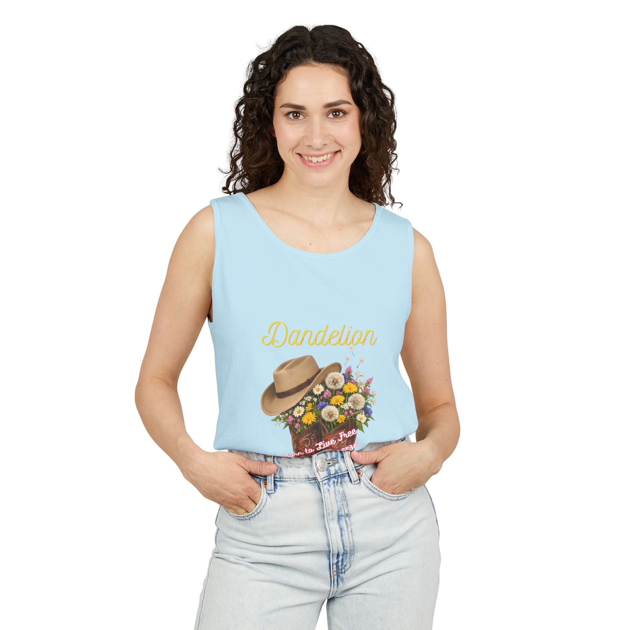 Dandelion Cowboy Boot Tank Top — Floral Western Graphic Summer Tee