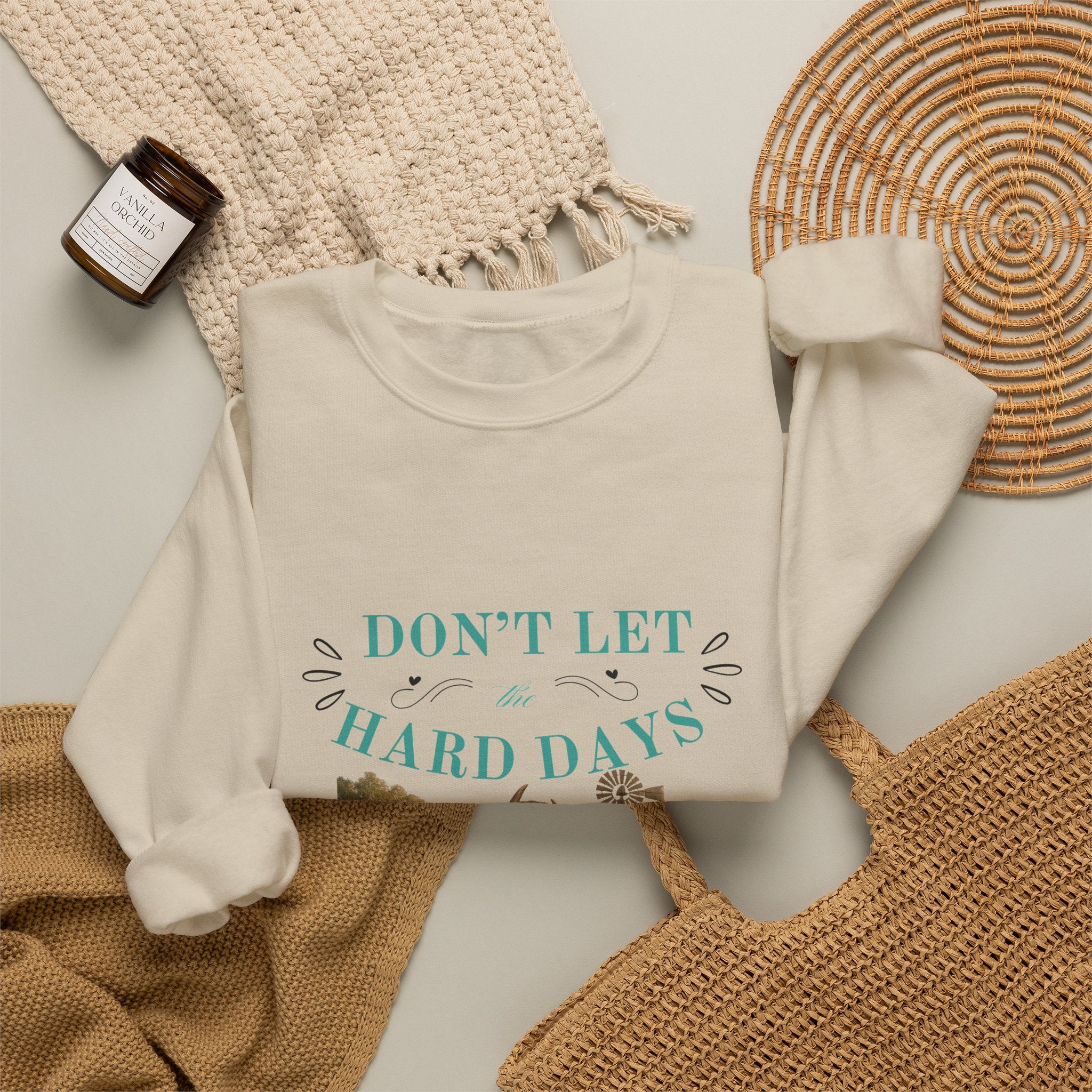 Inspirational Crewneck Sweatshirt — "Don't Let Hard Days Win" Floral Comfort Pullover
