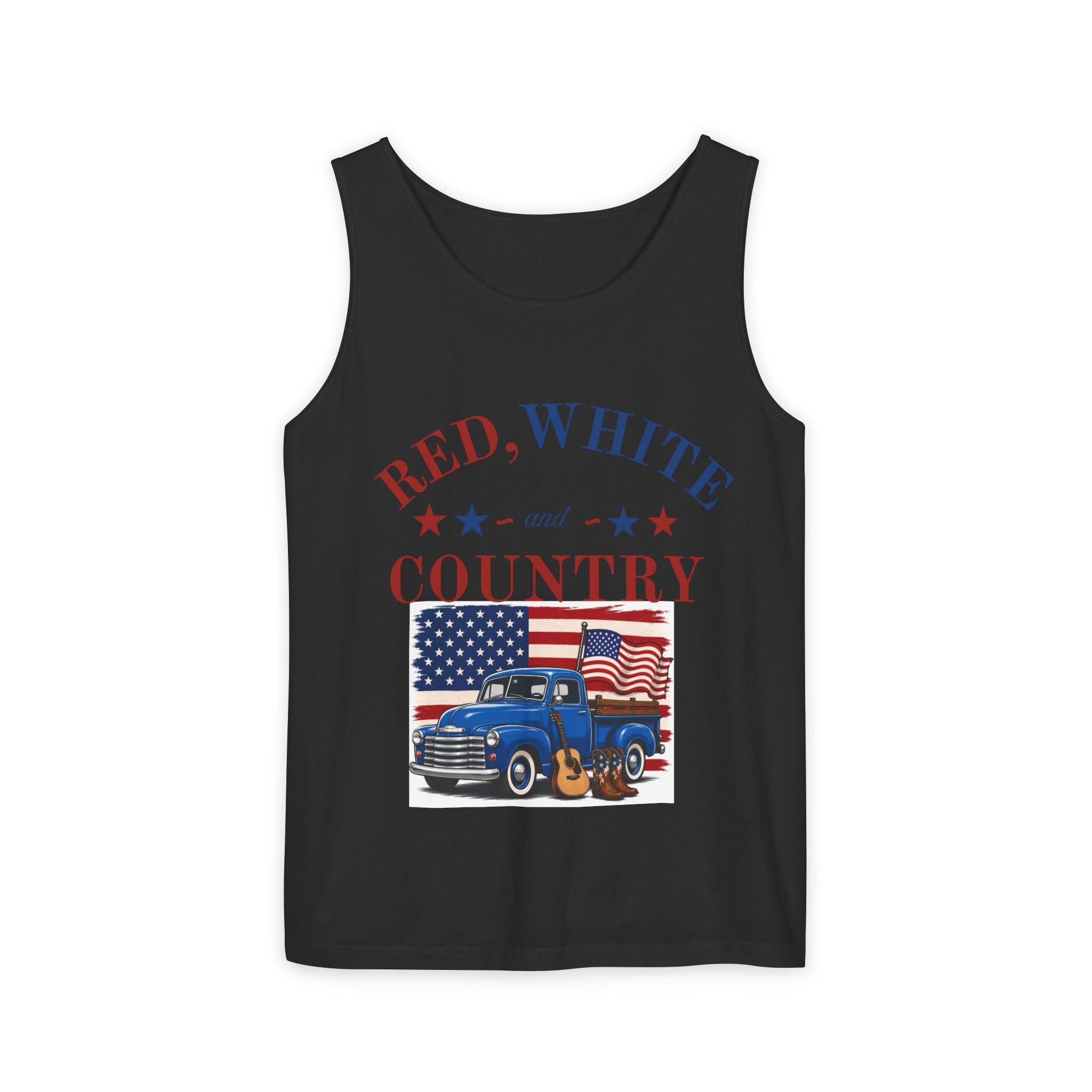 Patriotic Tank Top – "Red, White and Country" Vintage Truck | "Land of the Free" 4th of July Tank